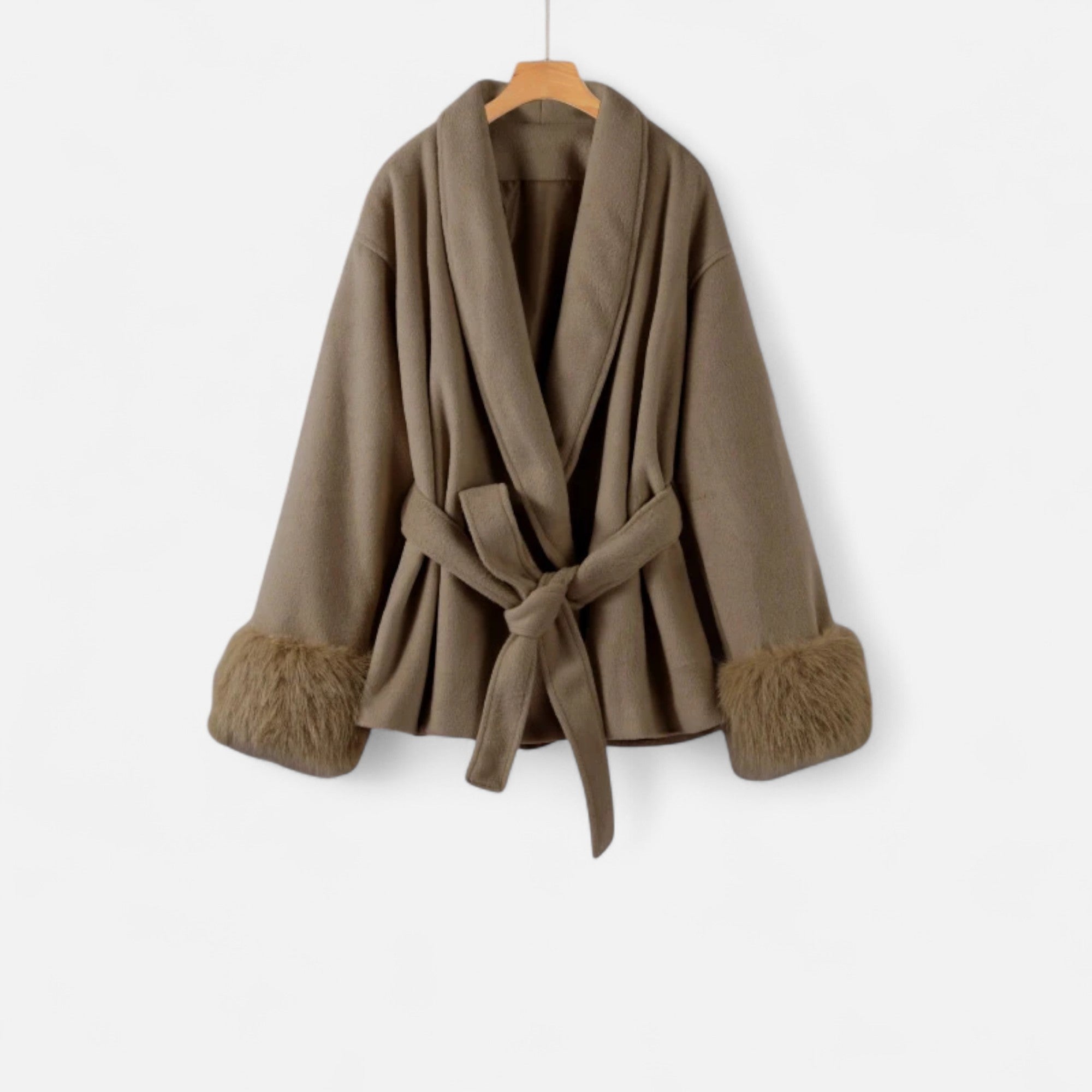 Maison Dresson | Women’s Long Faux-Fur Coat – Ivy League Lace-Up Elegance