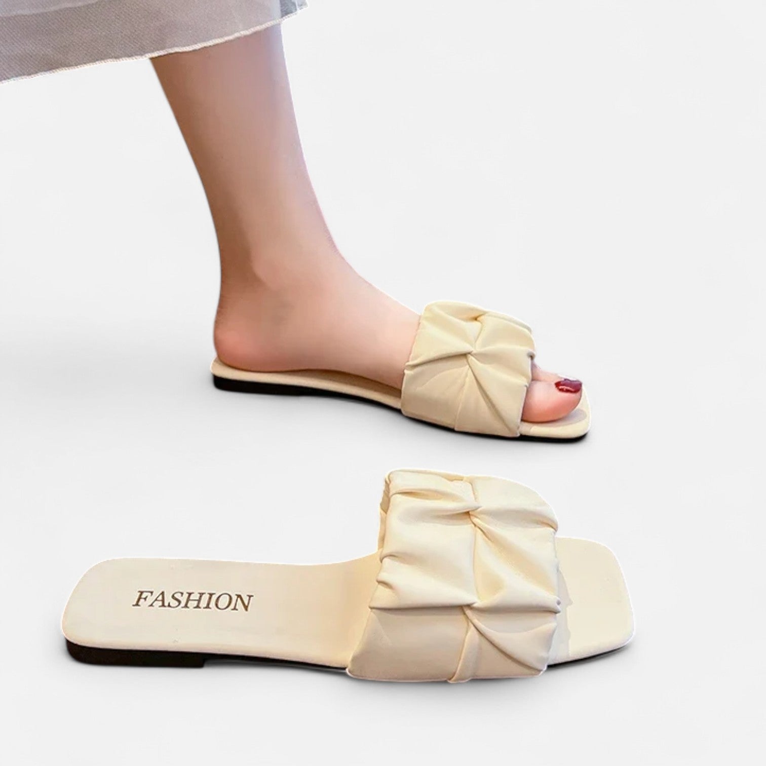 Maison Dresson | Women’s Pleated Summer Flat Slippers – Textured Strap, Effortless Ease