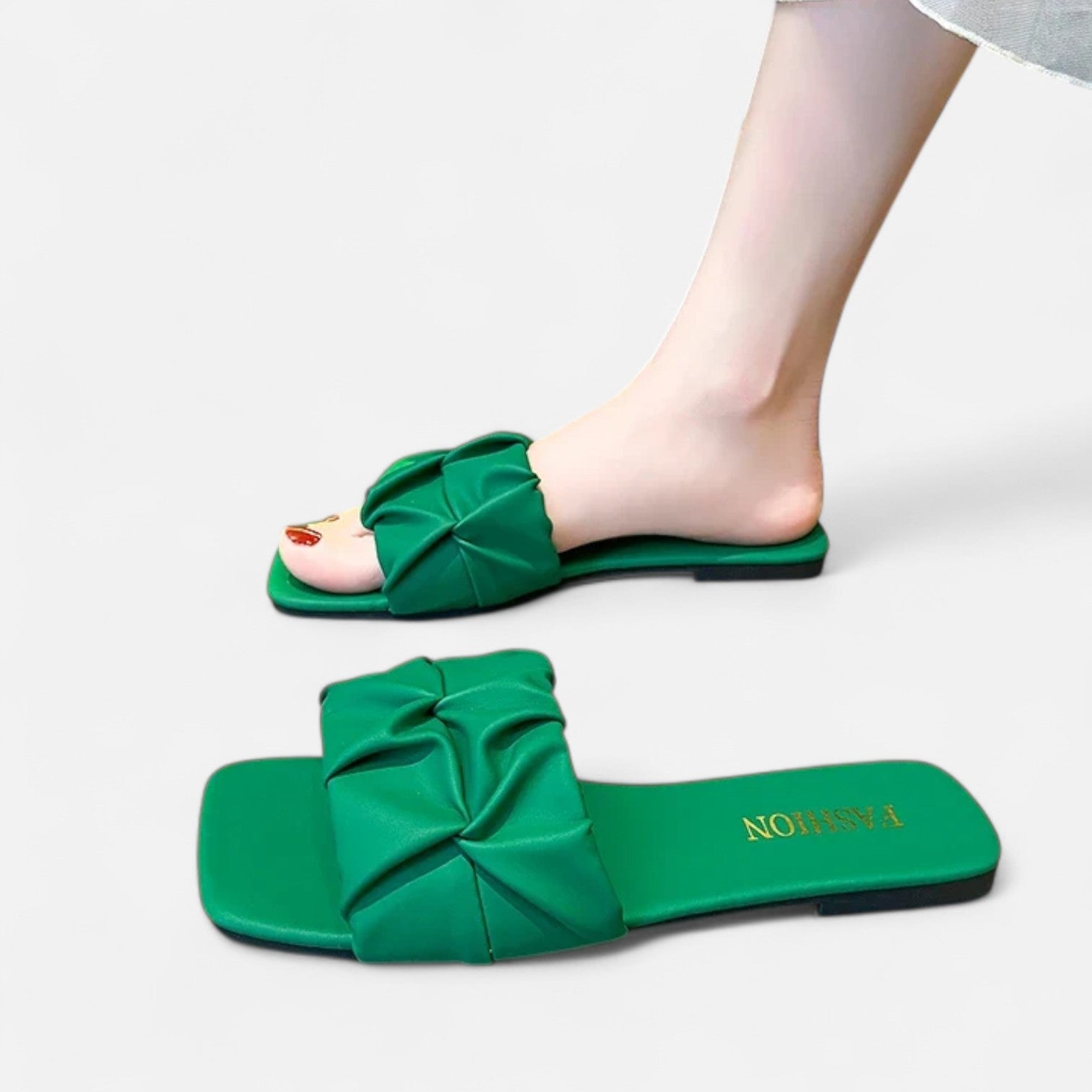 Maison Dresson | Women’s Pleated Summer Flat Slippers – Textured Strap, Effortless Ease