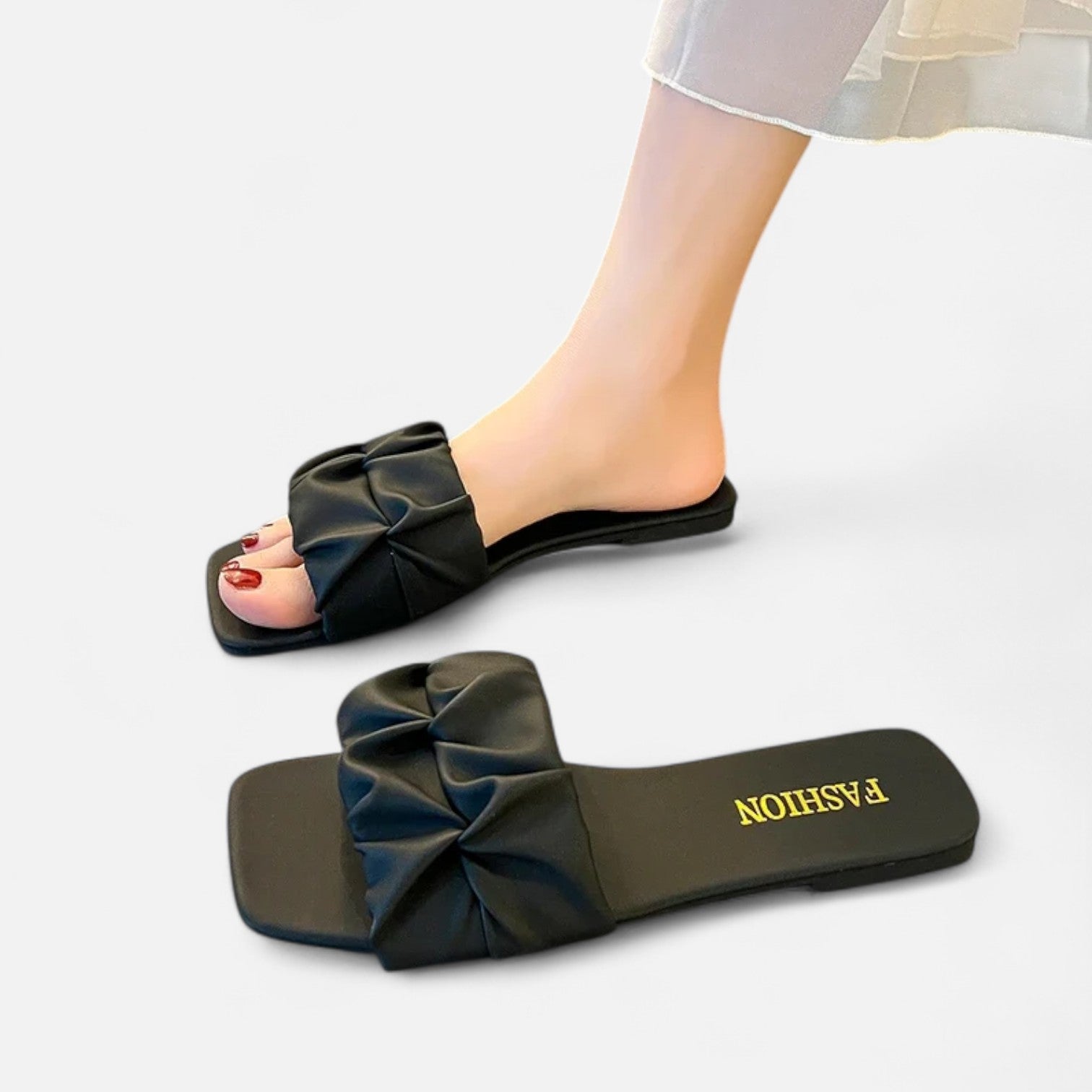 Maison Dresson | Women’s Pleated Summer Flat Slippers – Textured Strap, Effortless Ease