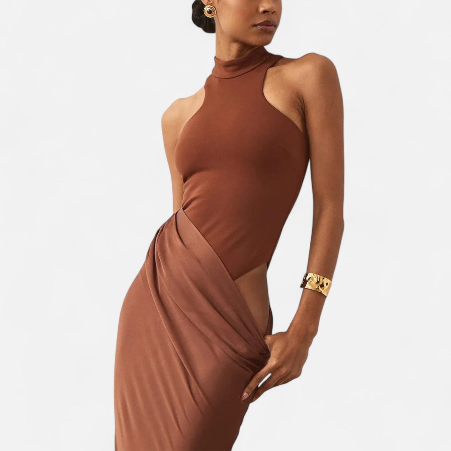 Maison Dresson | Women’s Satin Hollow-Out Maxi Dress – Silken Flow, Sculpted Allure