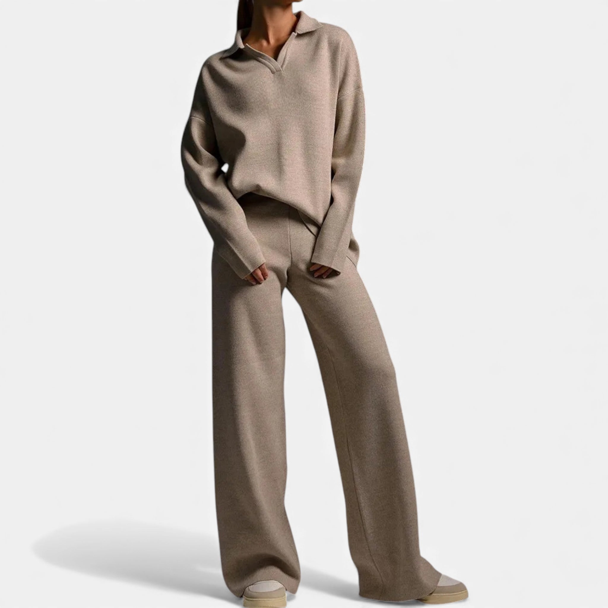 Maison Dresson | Women’s Cashmere-Feel Polo Lounge Set with Elegant Knit Detail