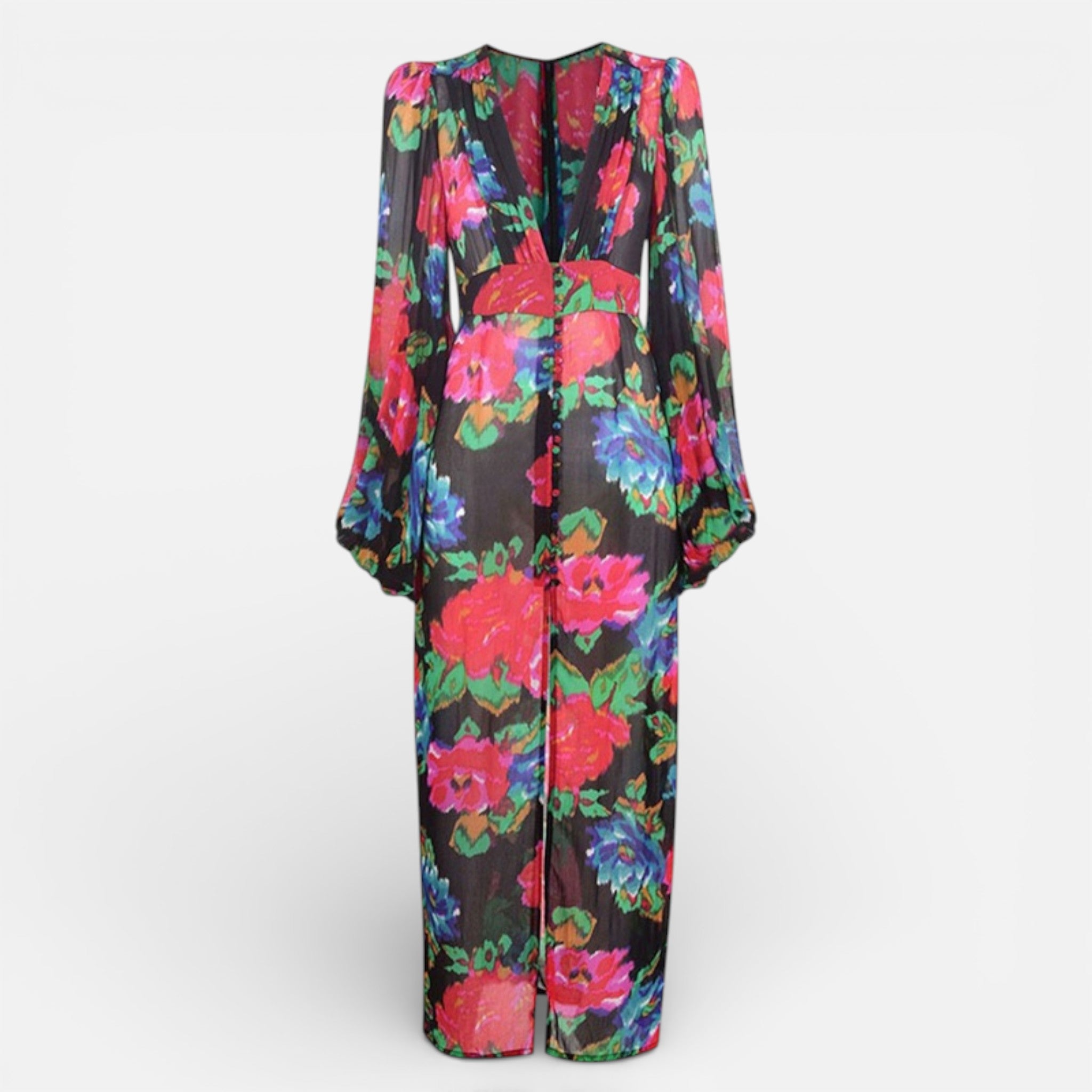 Maison Dresson | Women’s Bohemian Floral Deep V-Neck Maxi Dress