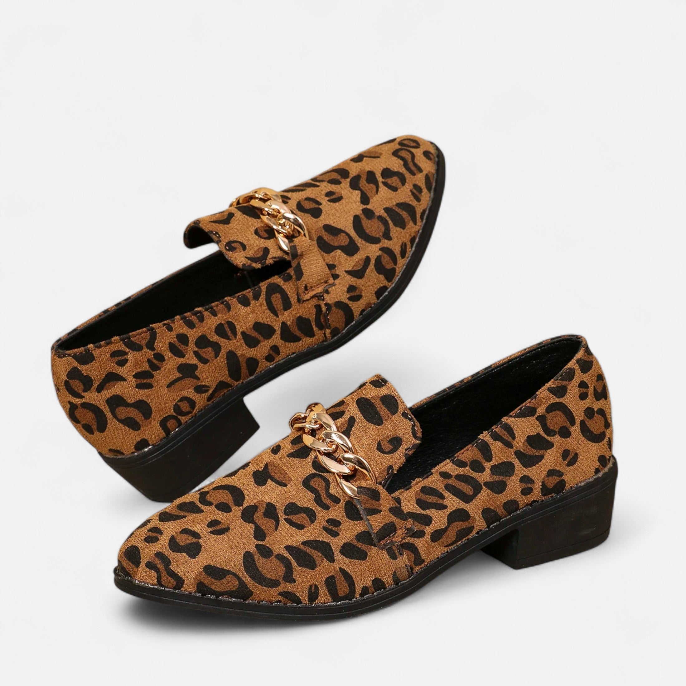 Maison Dresson | Women’s Suede Loafers – Leopard Print Mid-Heel