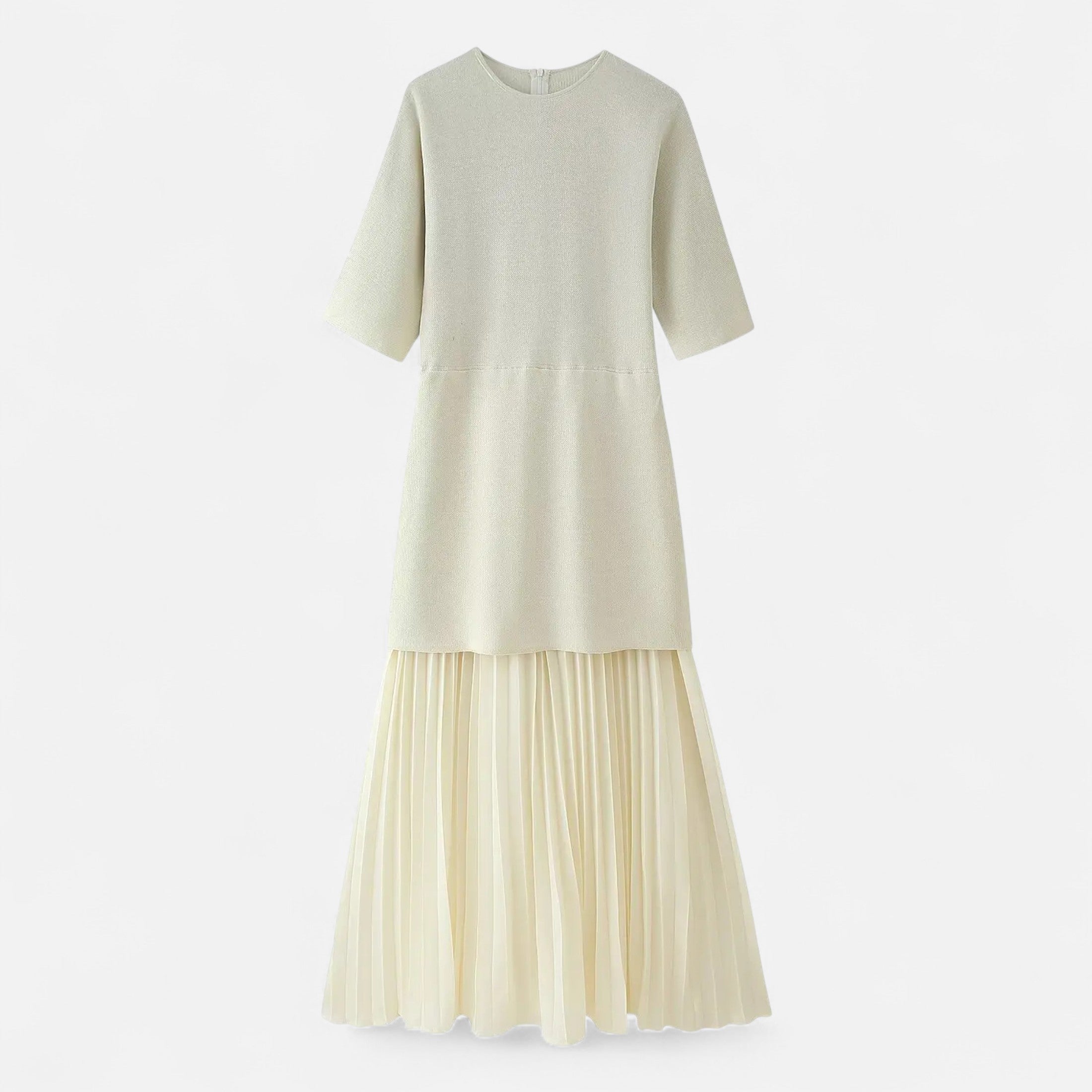 Maison Dresson | Women’s Vintage Pleated Dress – Half Sleeve Autumn Elegance