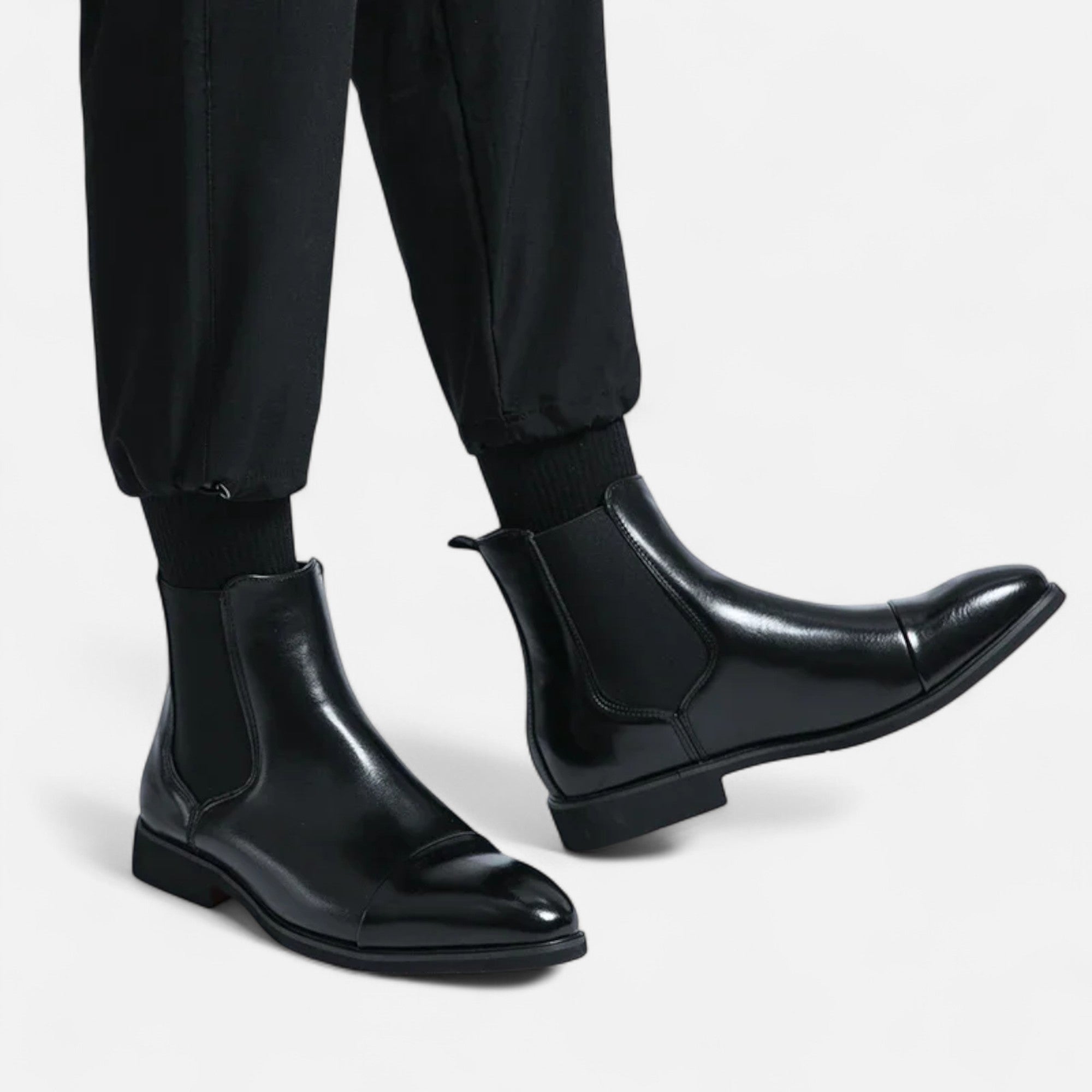 Maison Dresson | Men’s Chelsea Boots in Polished Noir with Red Sole