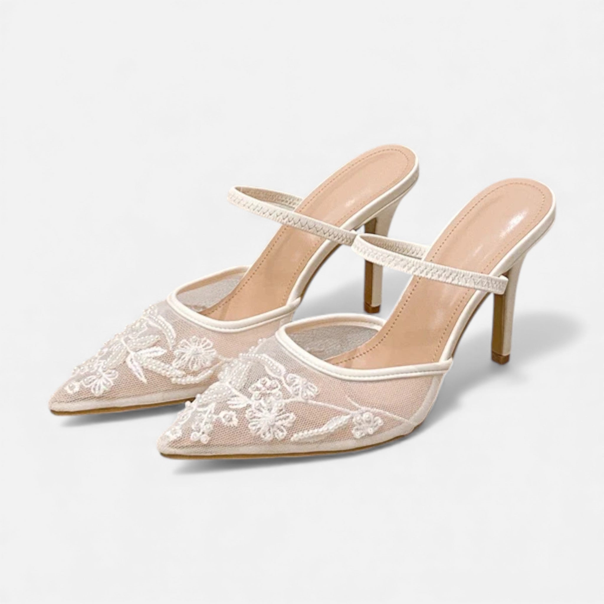 Maison Dresson | Women’s Embroidered Mesh Designer Heels