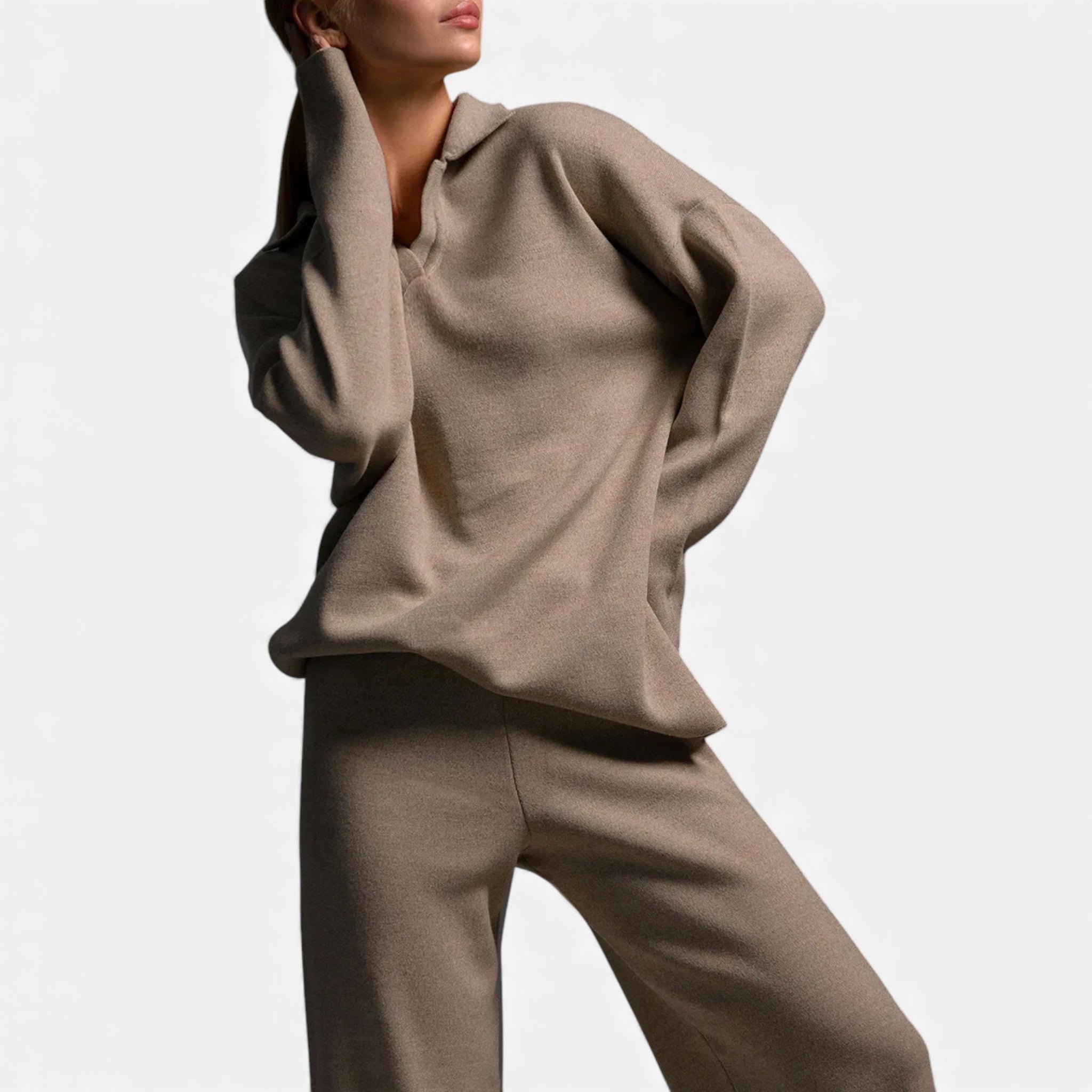 Maison Dresson | Women’s Cashmere-Feel Polo Lounge Set with Elegant Knit Detail