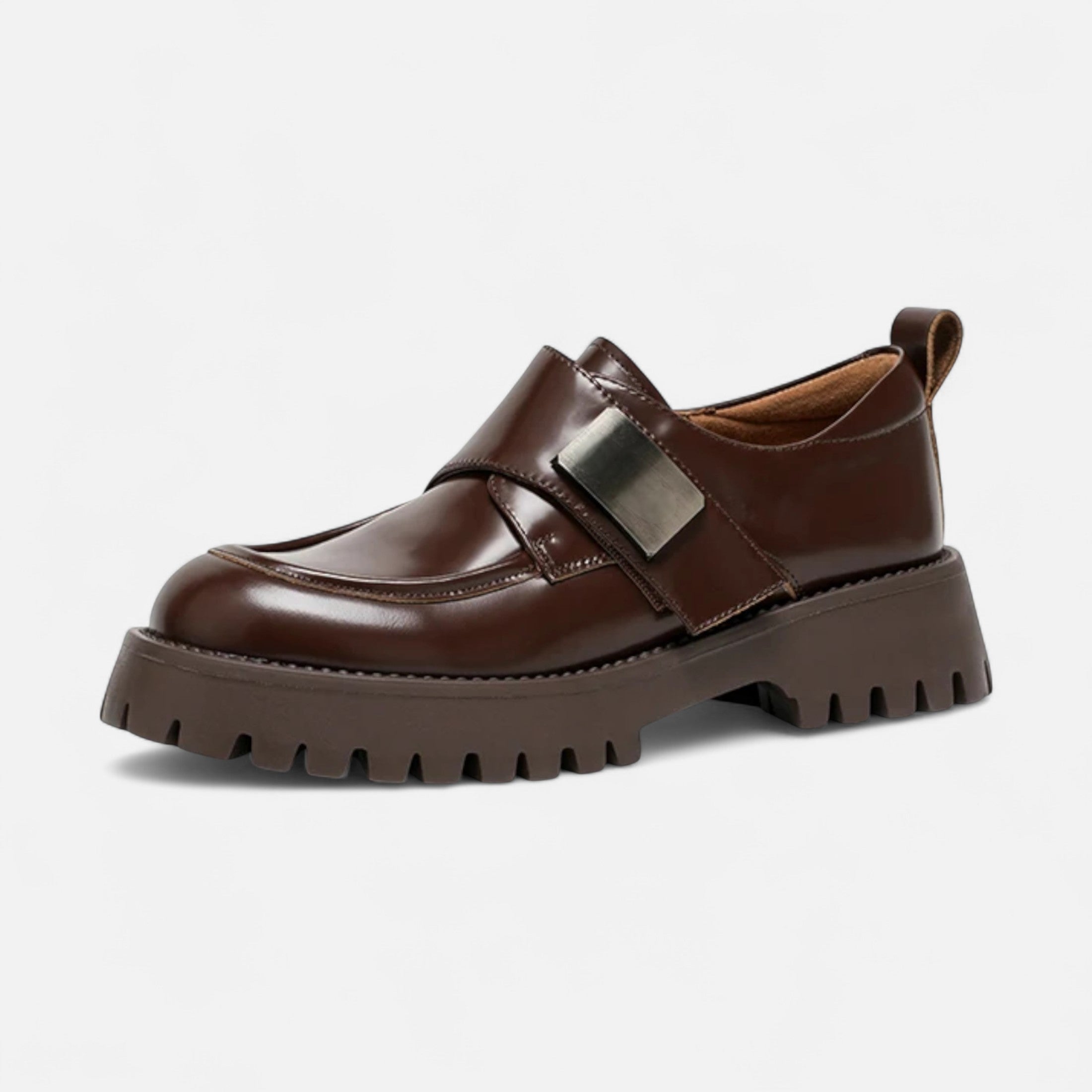Maison Dresson | Women’s Leather Derby Shoes – Round Toe Buckle Flats