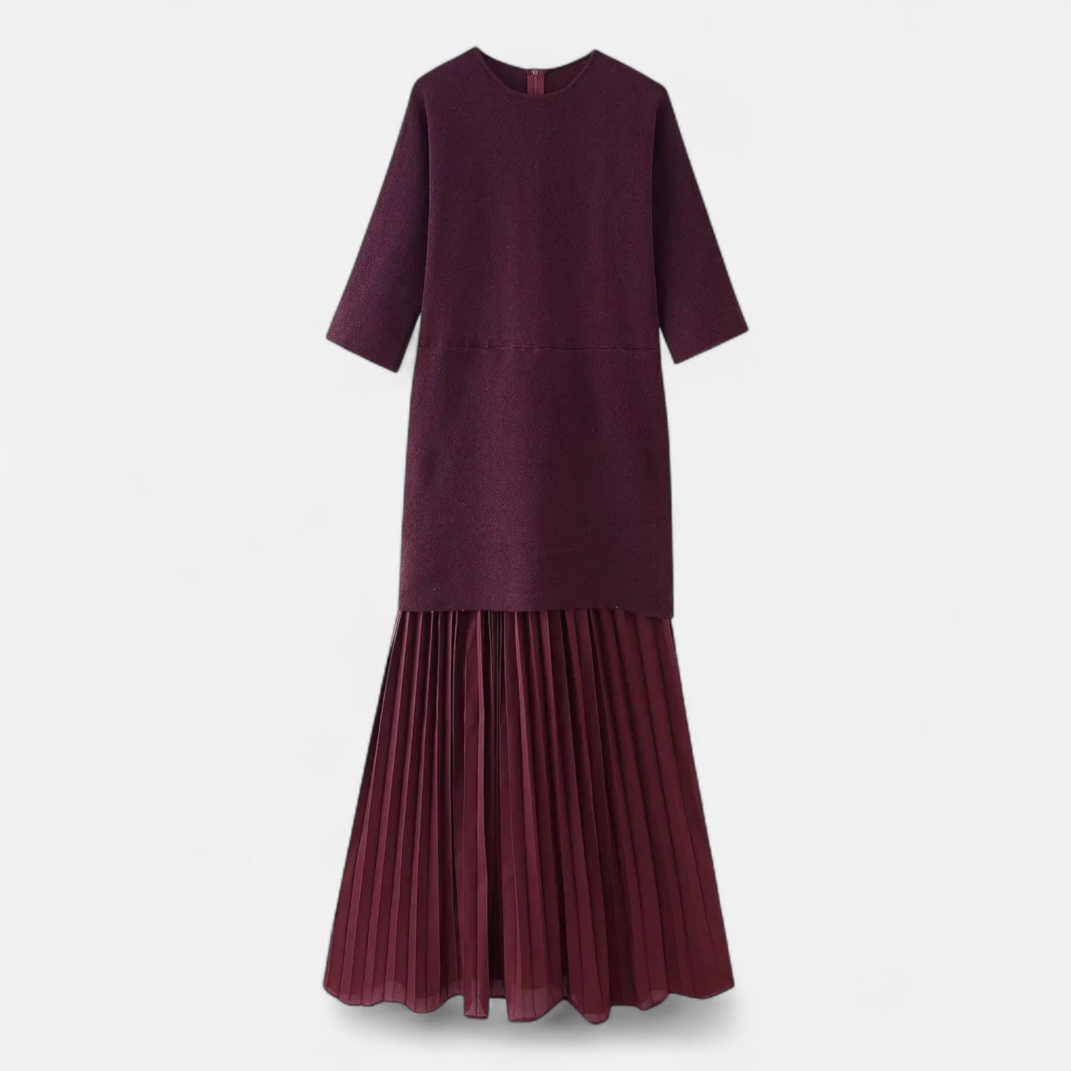 Maison Dresson | Women’s Vintage Pleated Dress – Half Sleeve Autumn Elegance