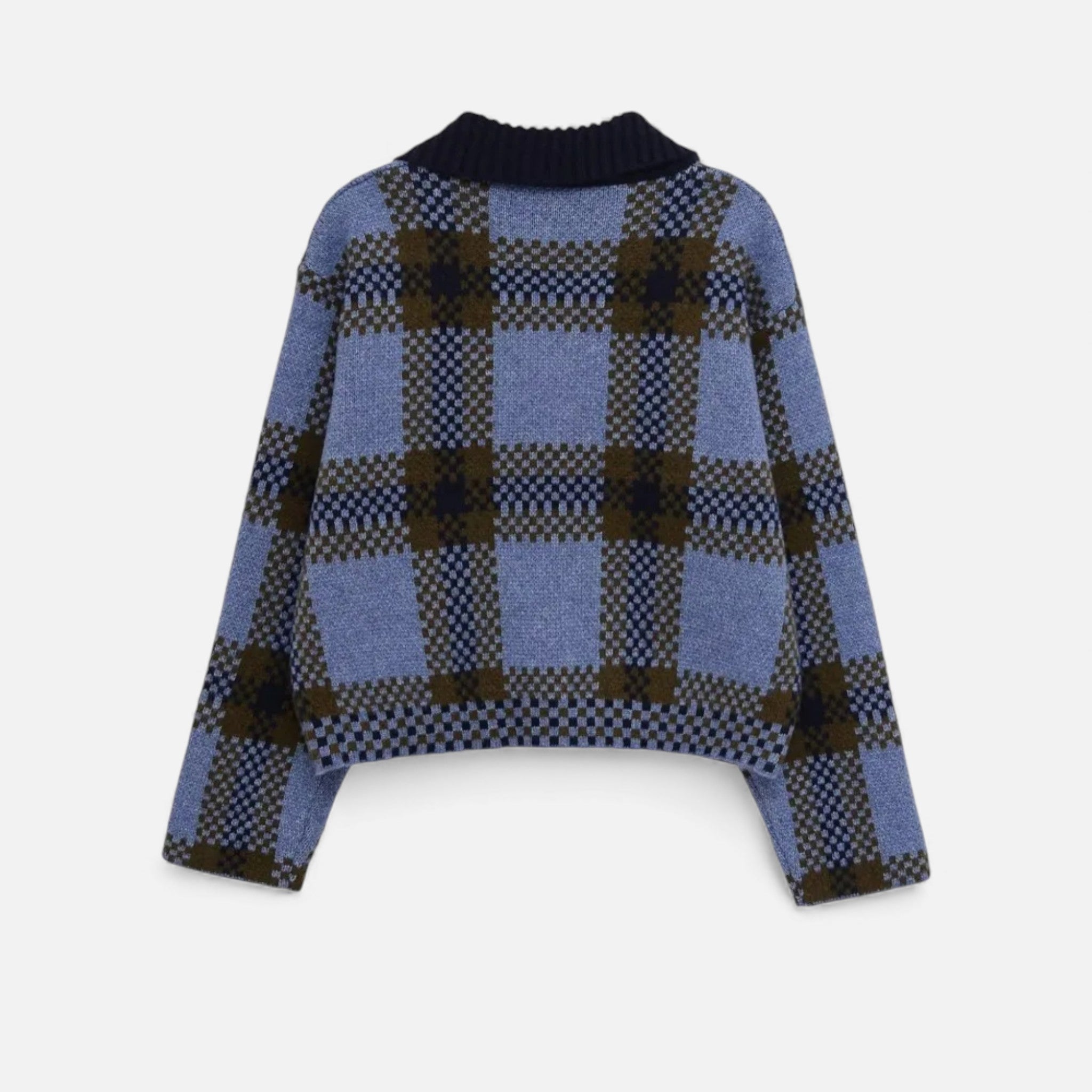 Maison Dresson | Women’s Plaid Knitted Zipper Jacket with Turn-Down Collar