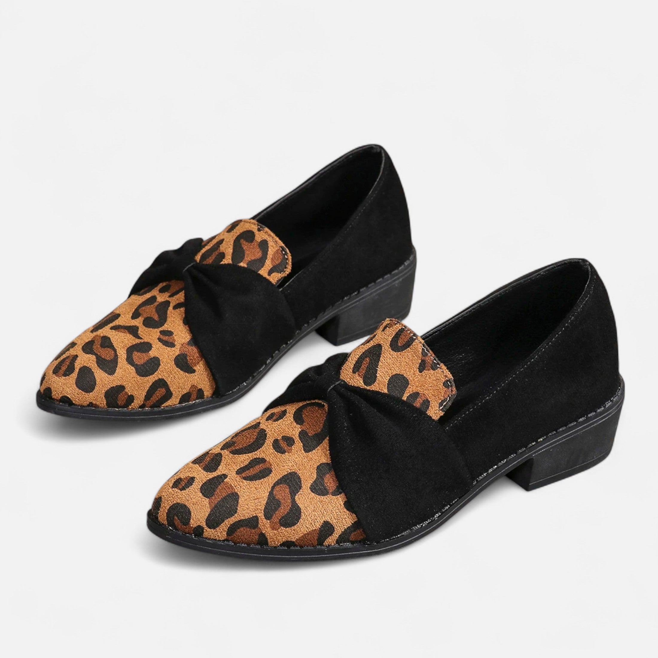 Maison Dresson | Women’s Suede Loafers – Leopard Print Mid-Heel