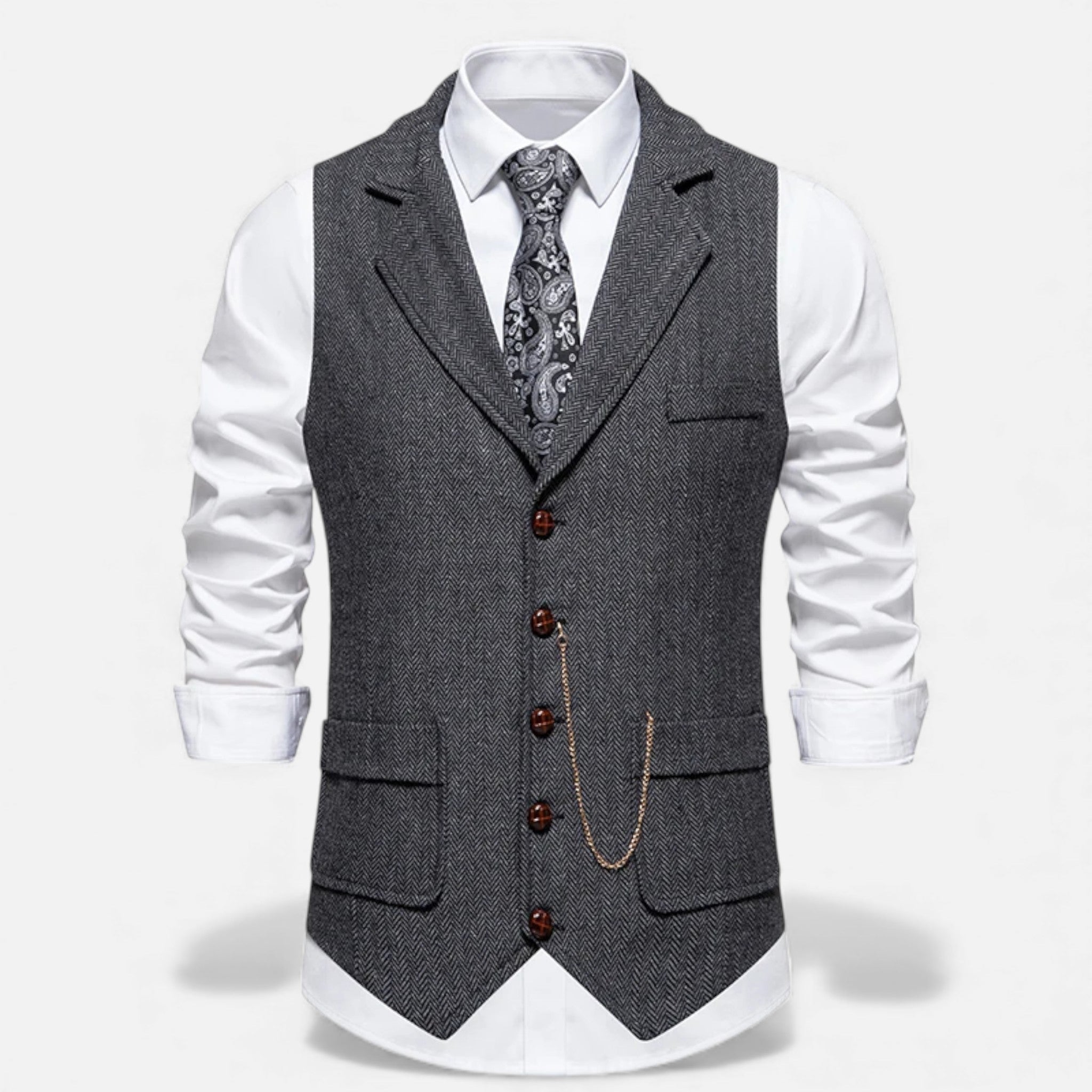 Maison Dresson | Men’s Vintage Tweed Suit Vest with Lapel Chain
