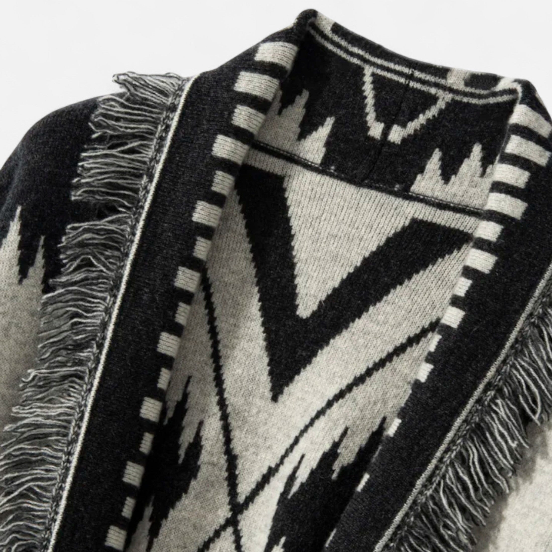 Maison Dresson | Women’s 100% Cashmere Tassel Cardigan – Vintage Jacquard Elegance