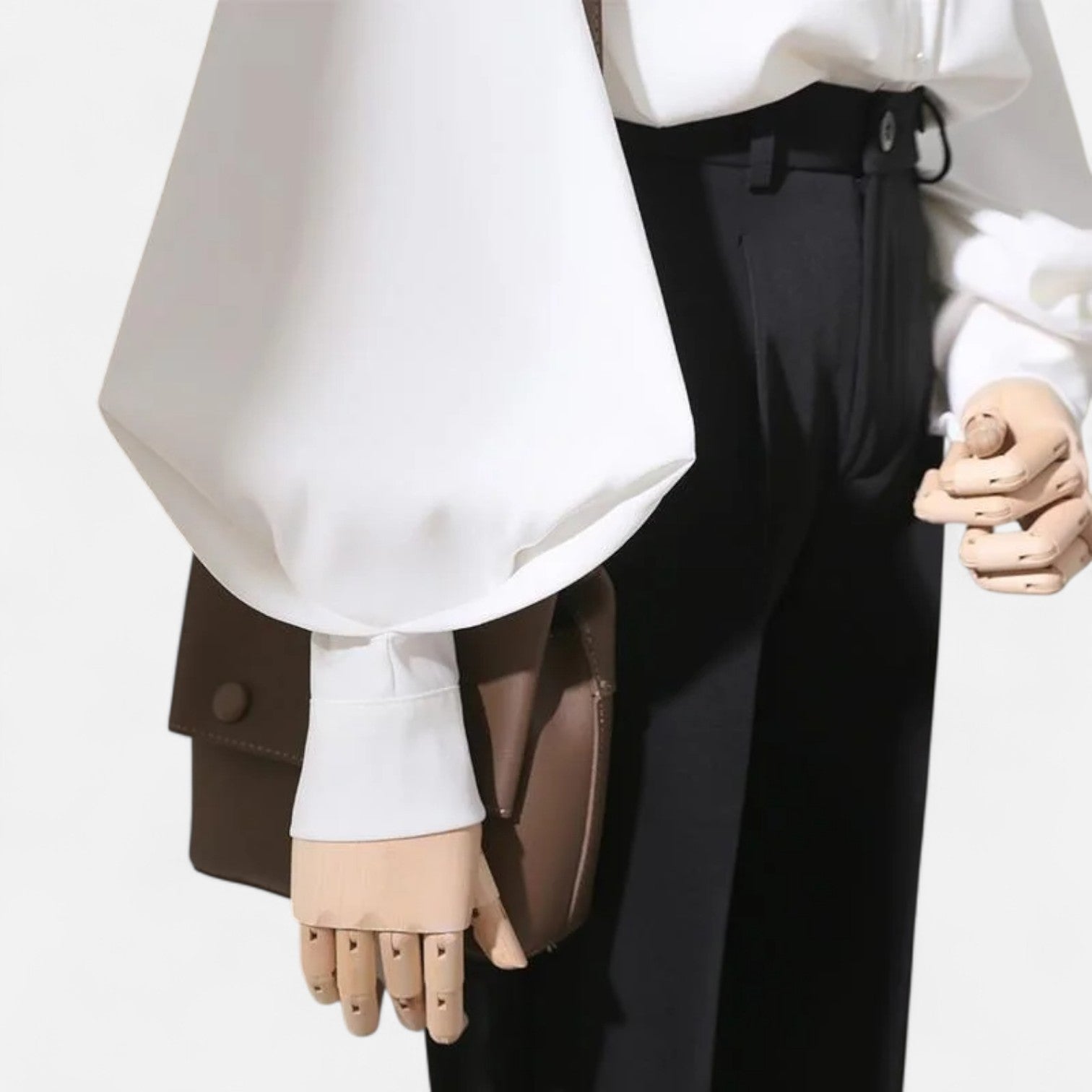 Maison Dresson | Women’s Satin Blouse – Stand Collar, Long Lantern Sleeves, Relaxed Elegance