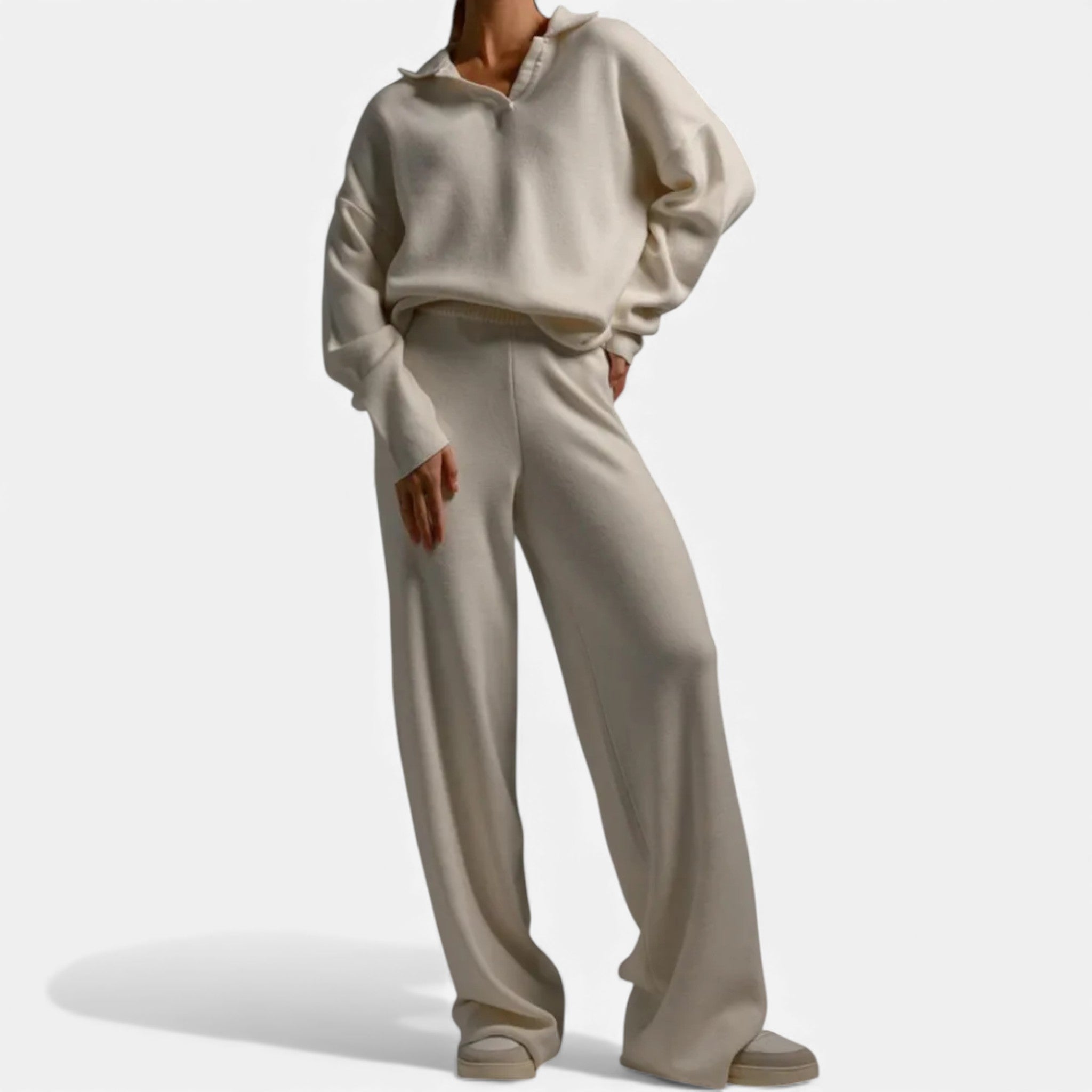 Maison Dresson | Women’s Cashmere-Feel Polo Lounge Set with Elegant Knit Detail