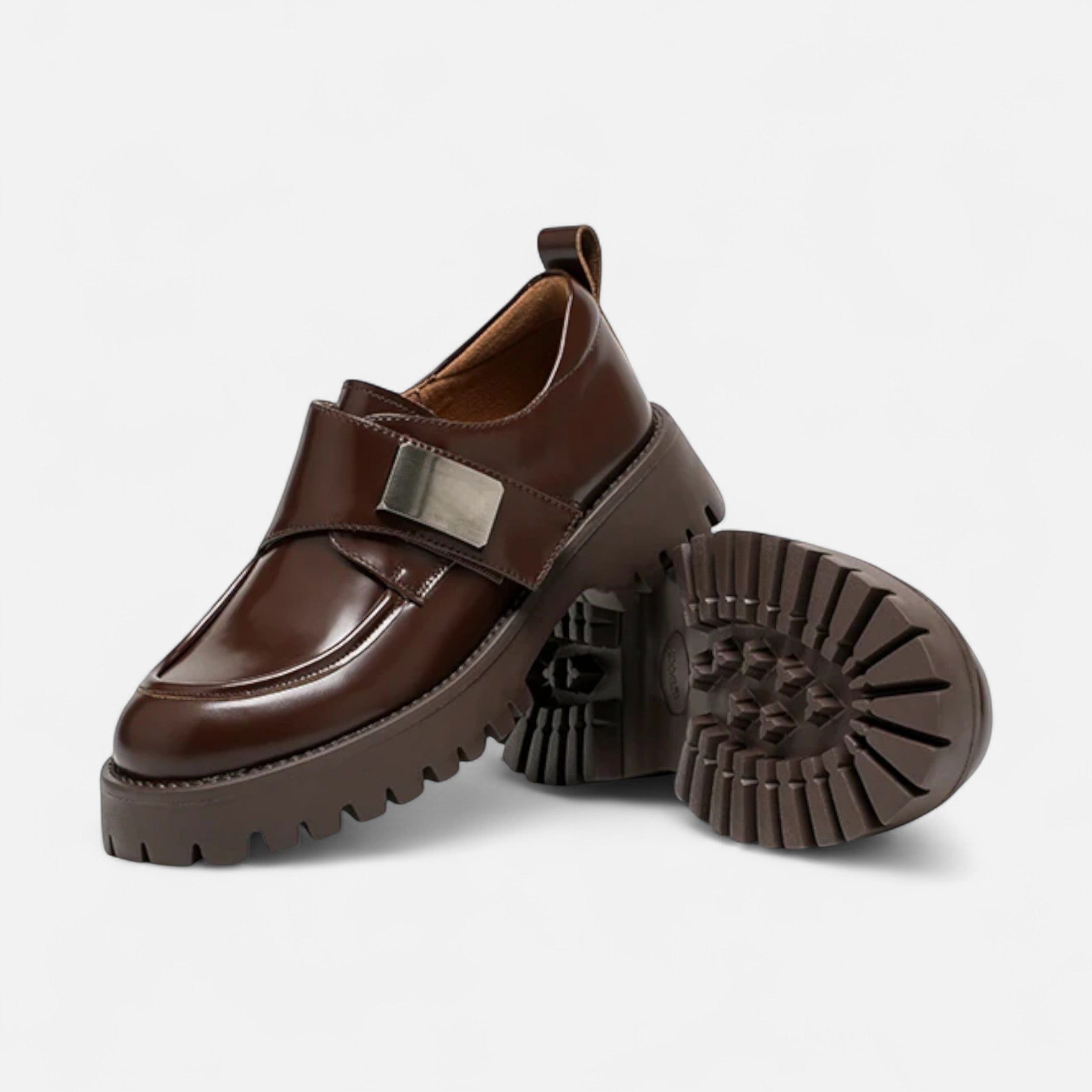 Maison Dresson | Women’s Leather Derby Shoes – Round Toe Buckle Flats