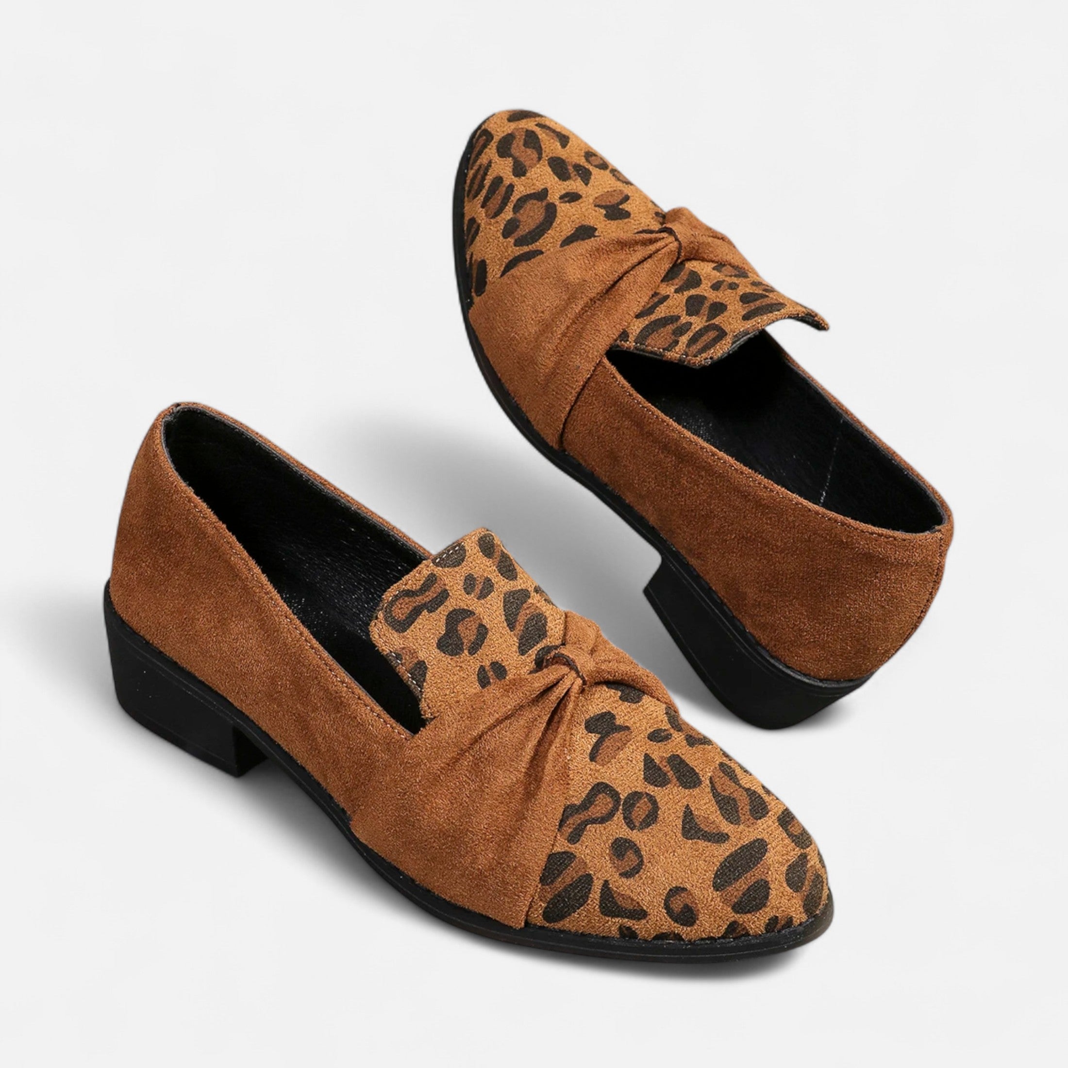 Maison Dresson | Women’s Suede Loafers – Leopard Print Mid-Heel