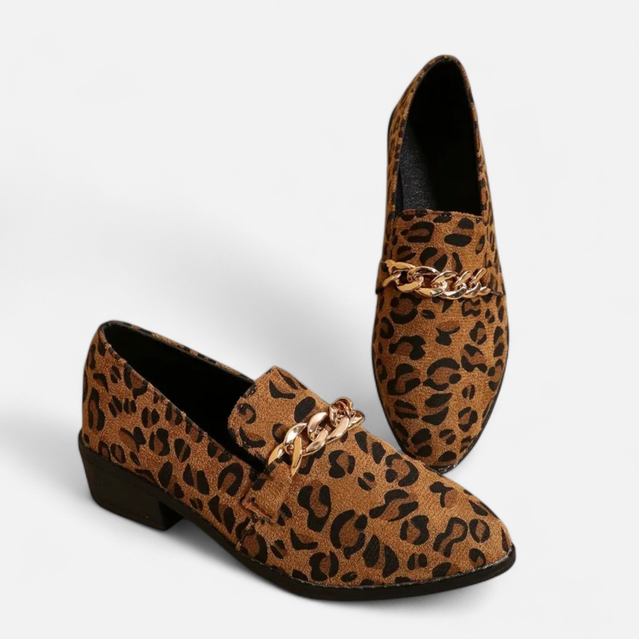 Maison Dresson | Women’s Suede Loafers – Leopard Print Mid-Heel