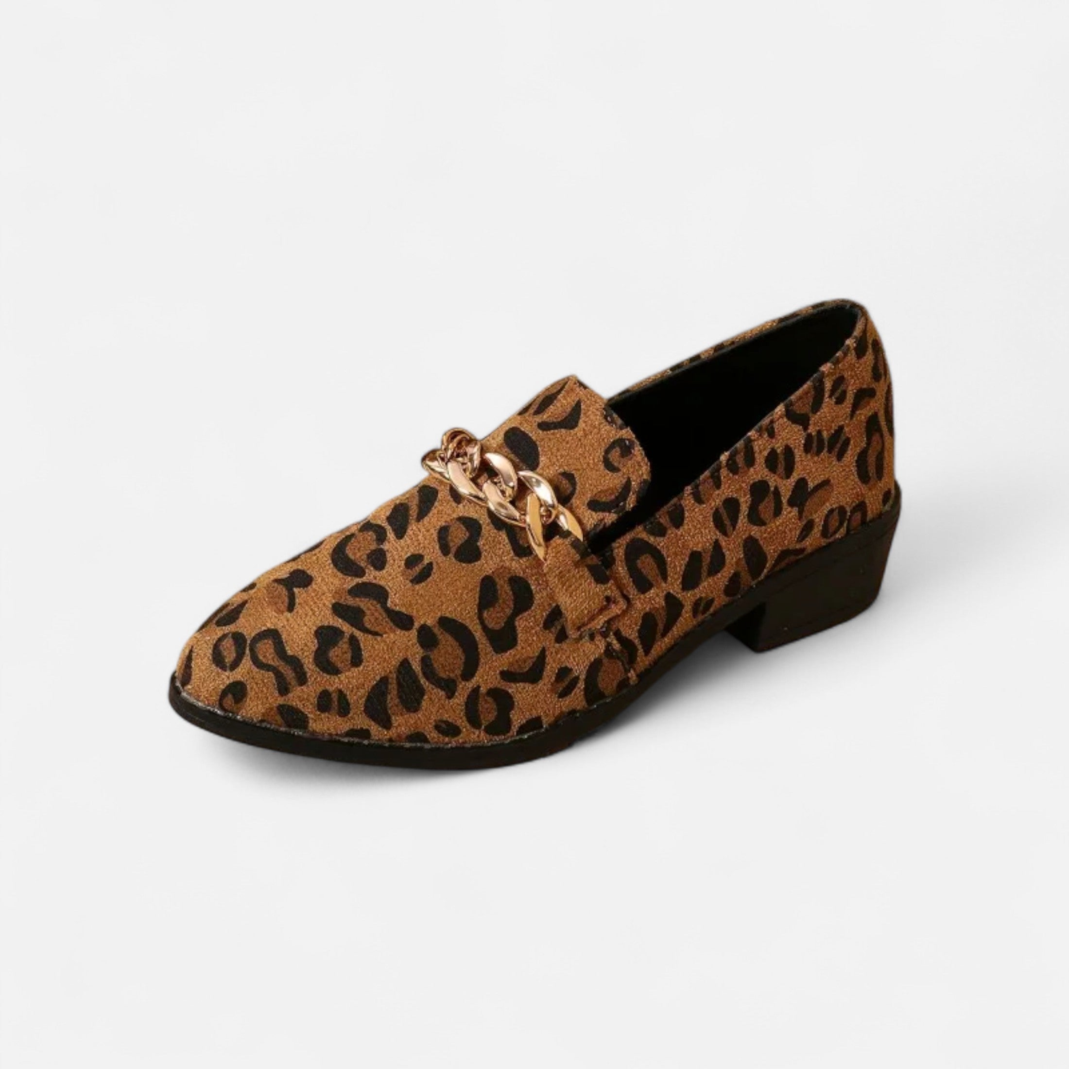 Maison Dresson | Women’s Suede Loafers – Leopard Print Mid-Heel
