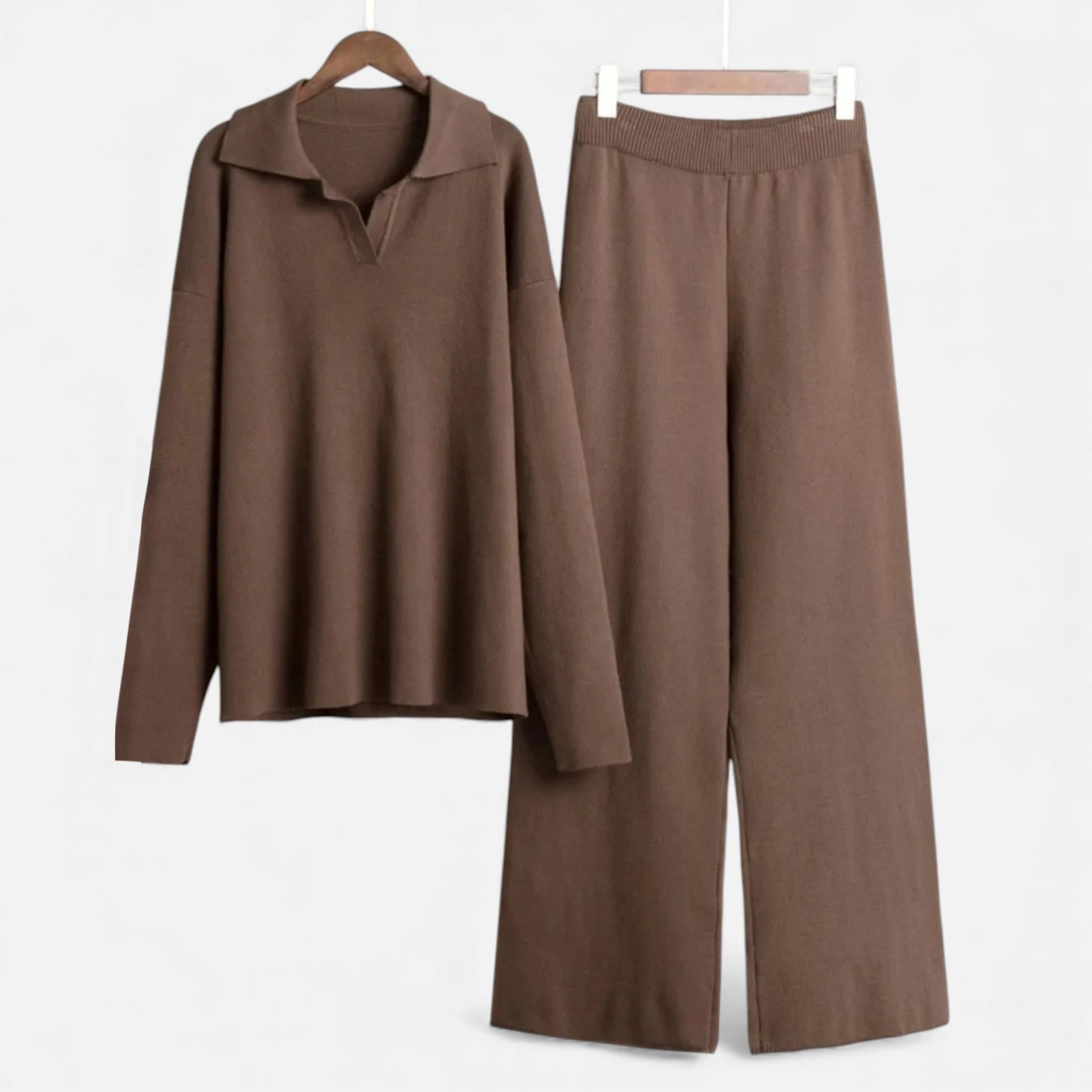 Maison Dresson | Women’s Cashmere-Feel Polo Lounge Set with Elegant Knit Detail