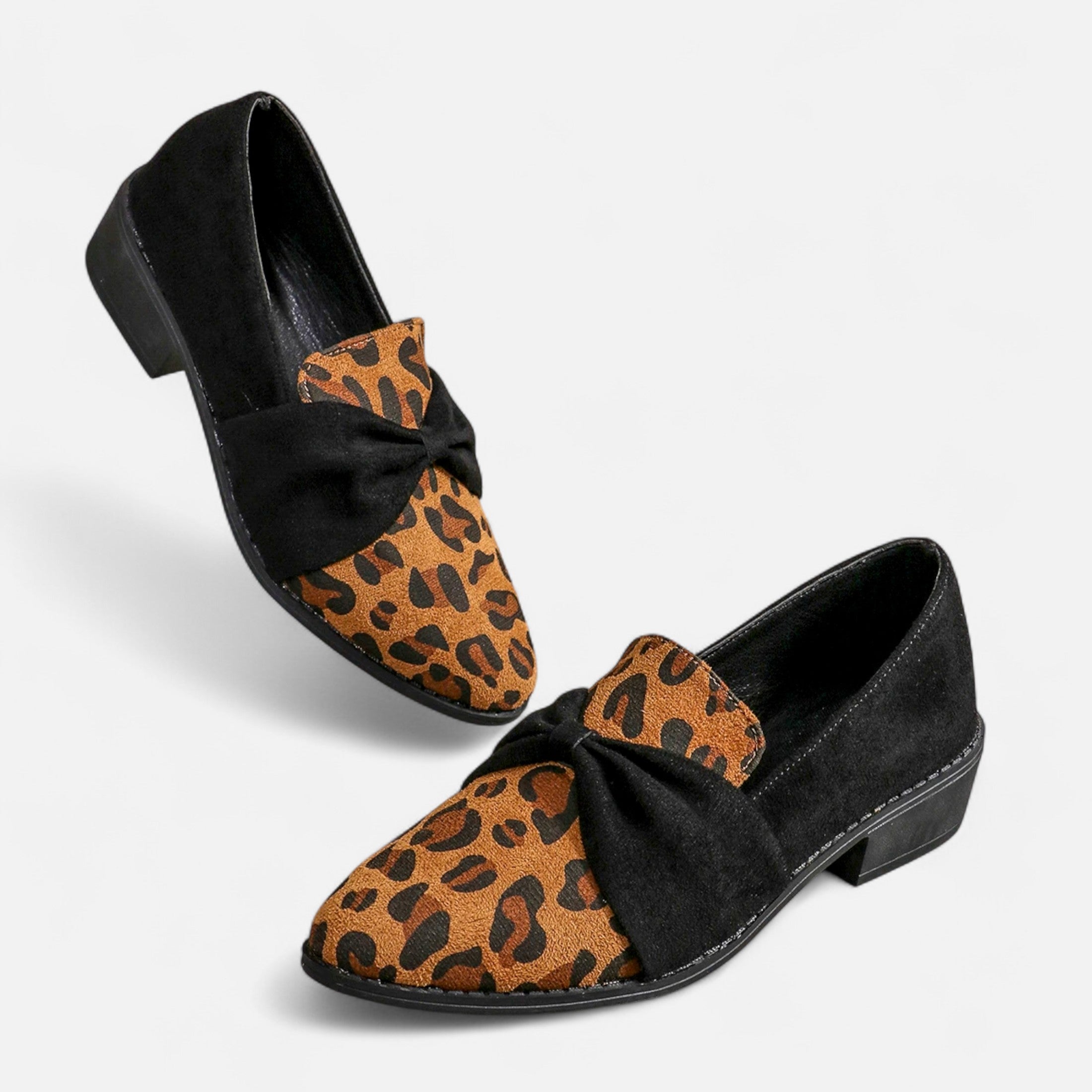 Maison Dresson | Women’s Suede Loafers – Leopard Print Mid-Heel