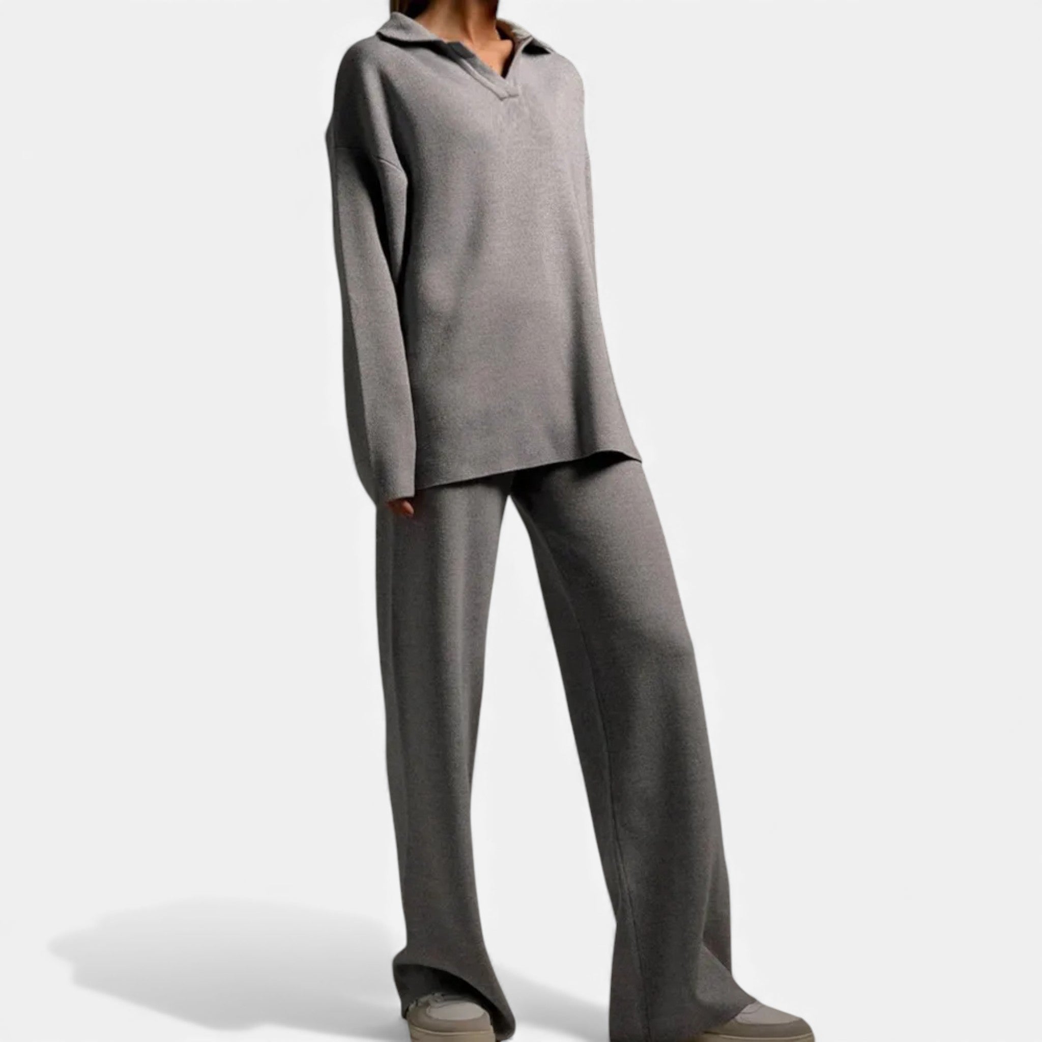 Maison Dresson | Women’s Cashmere-Feel Polo Lounge Set with Elegant Knit Detail