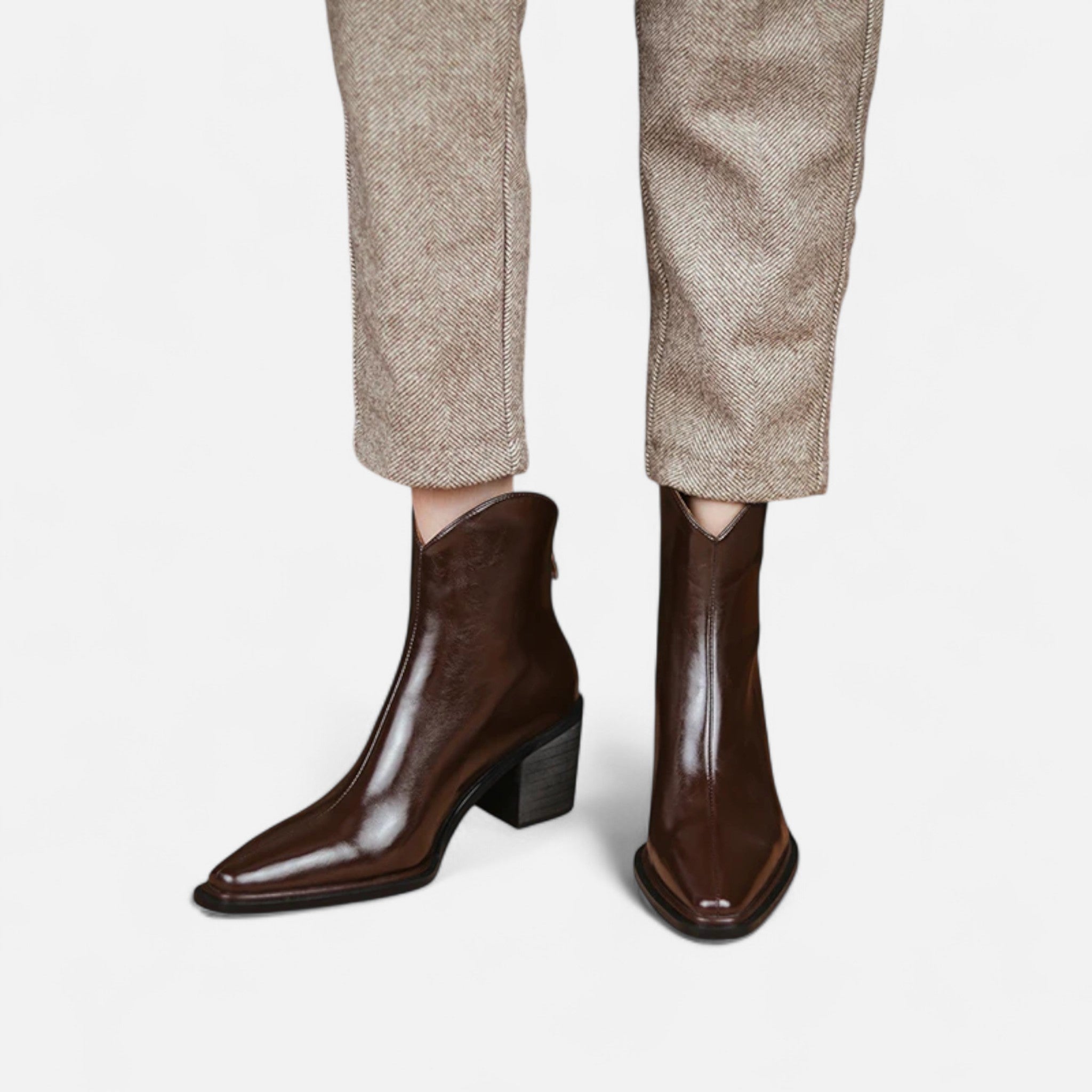 Maison Dresson | Women’s Pointed Toe PU Leather Heeled Boots