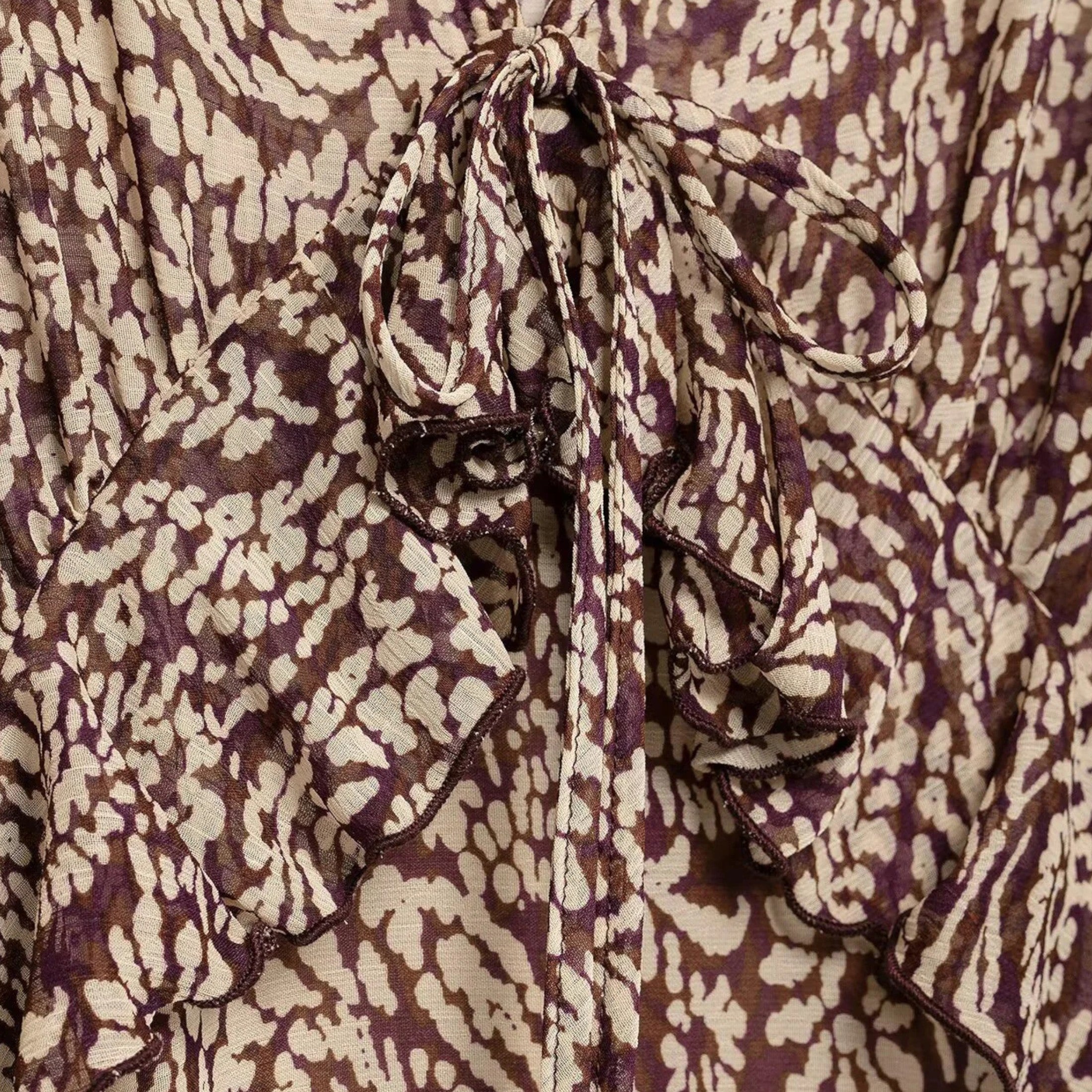 Maison Dresson | Women’s Printed Midi Dress – V-Neck Autumn Elegance