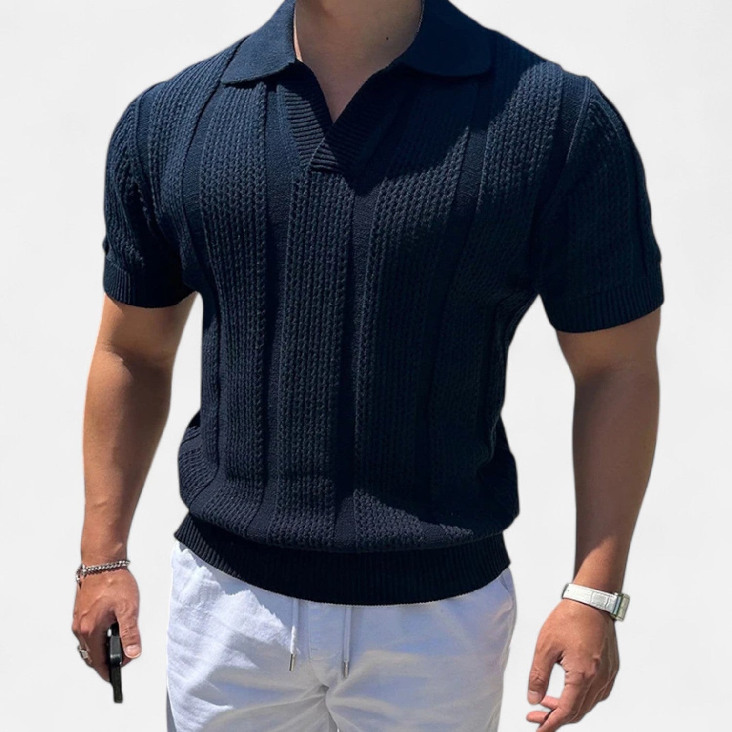 Maison Dresson | Men’s Cotton Mesh Short‑Sleeve Polo – Slim Fit, Vintage‑Inspired Elegance