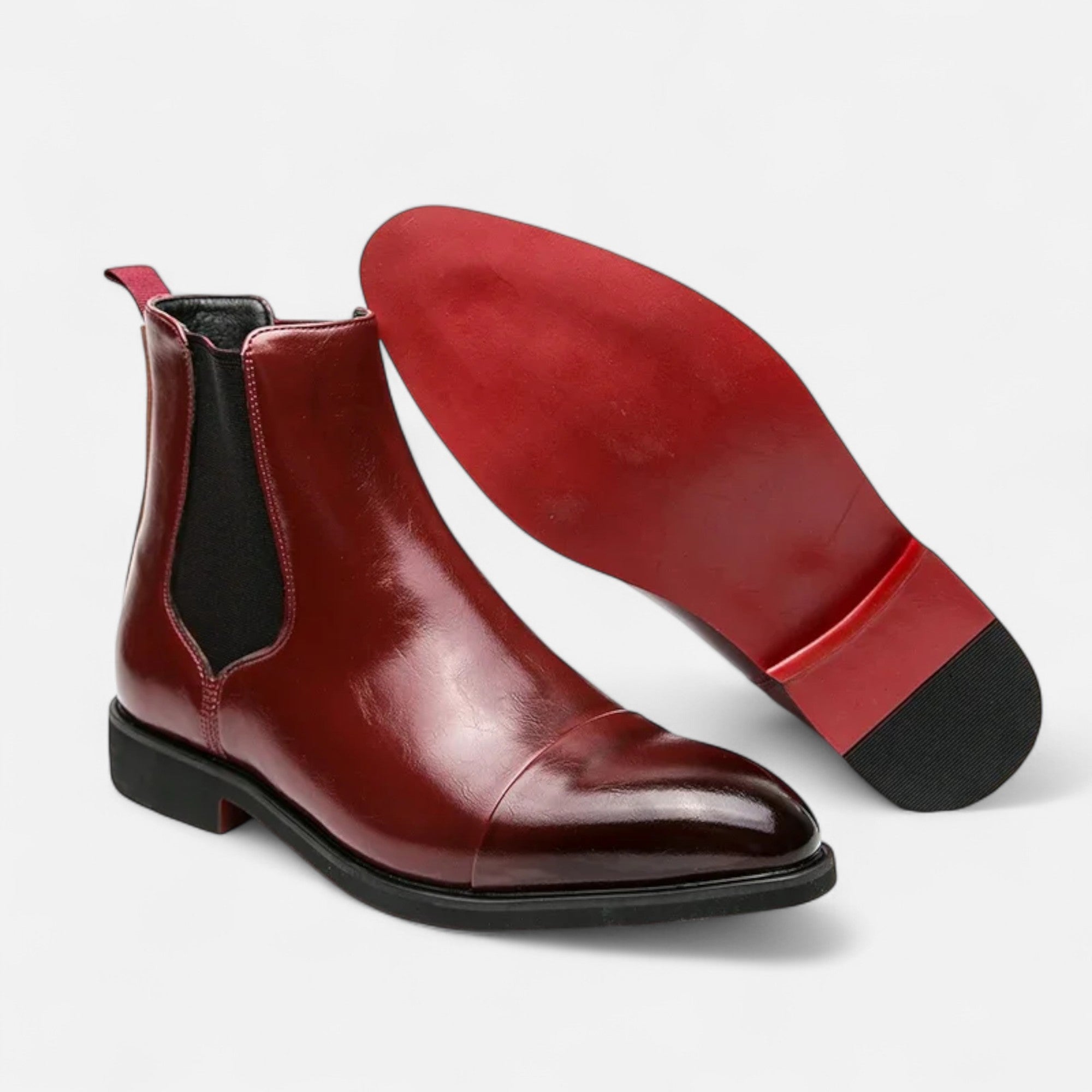 Maison Dresson | Men’s Chelsea Boots in Polished Noir with Red Sole