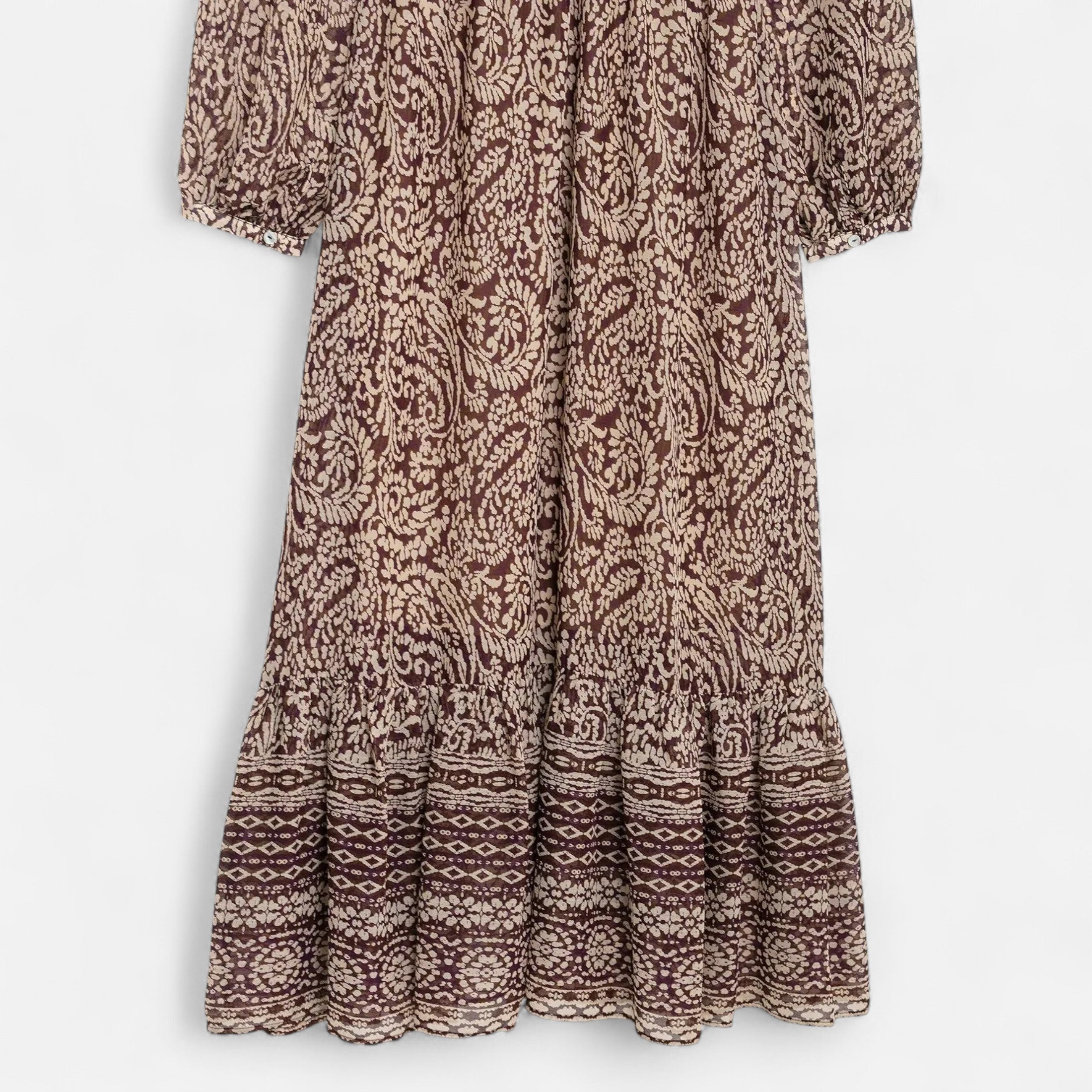 Maison Dresson | Women’s Printed Midi Dress – V-Neck Autumn Elegance