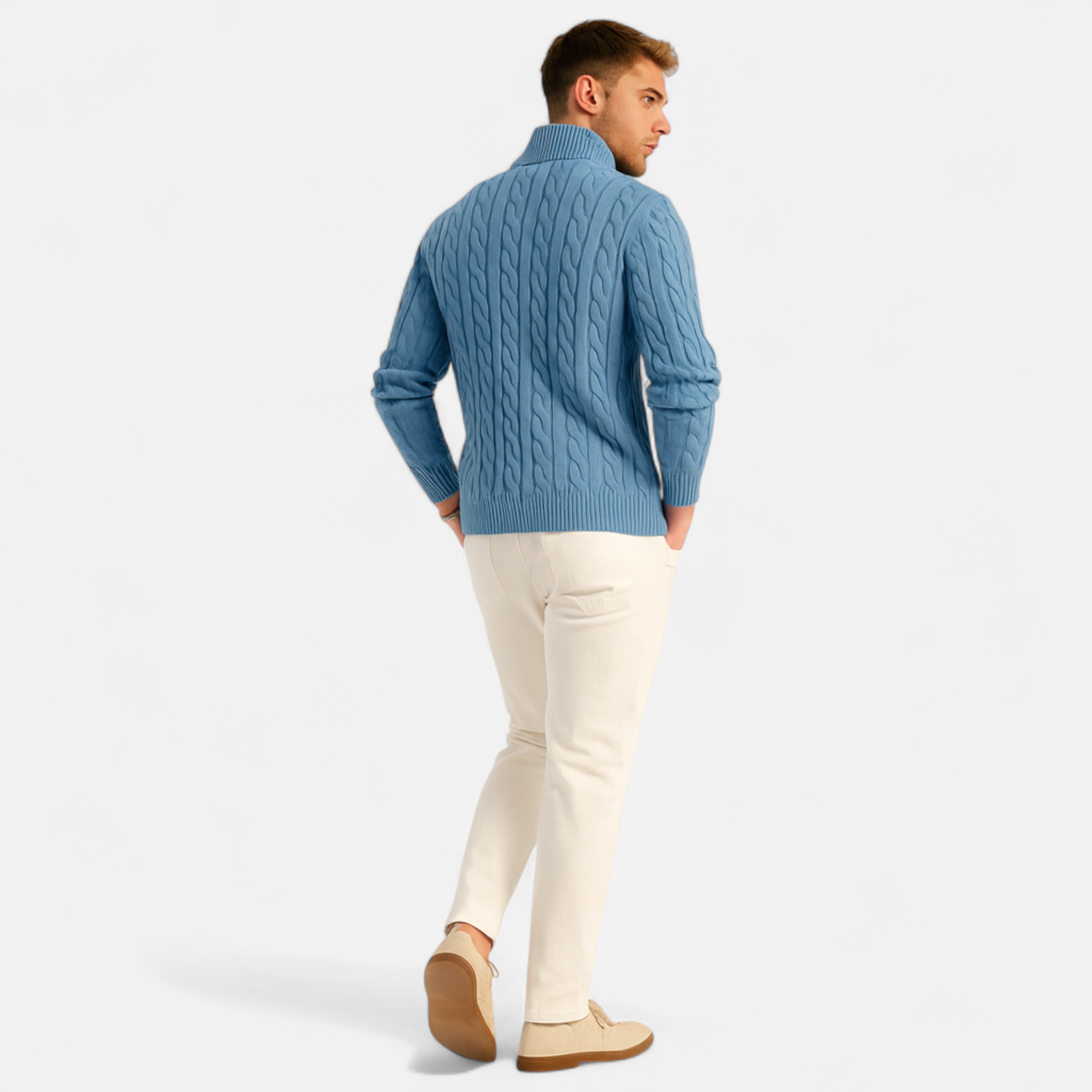 Maison Dresson | Men’s Thick-Knit Turtleneck Zip Sweater