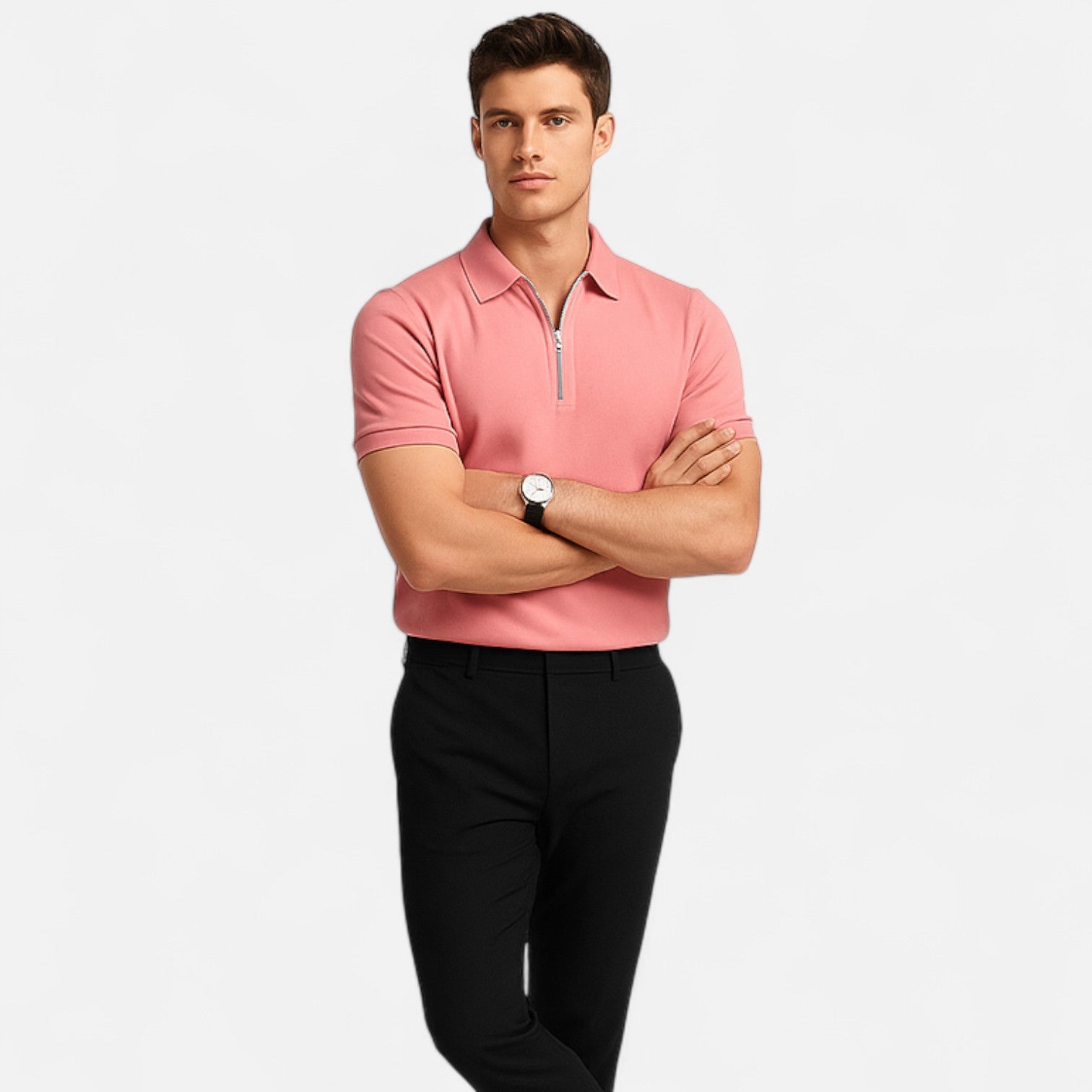 Maison Dresson | Men’s Zip‑Up Polo – Short Sleeve, Turn‑Down Collar, Refined Comfort