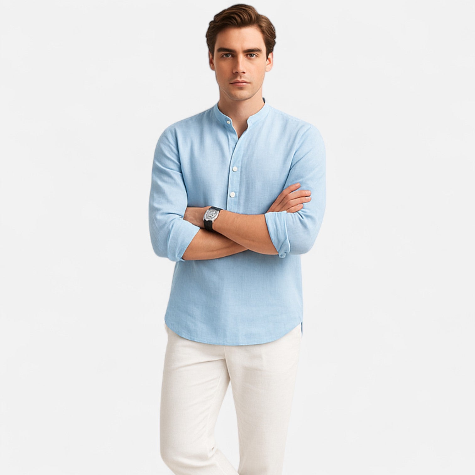 Maison Dresson | Men’s Cotton–Linen Long Sleeve Blouse – Breezy Elegance, Tailored Ease