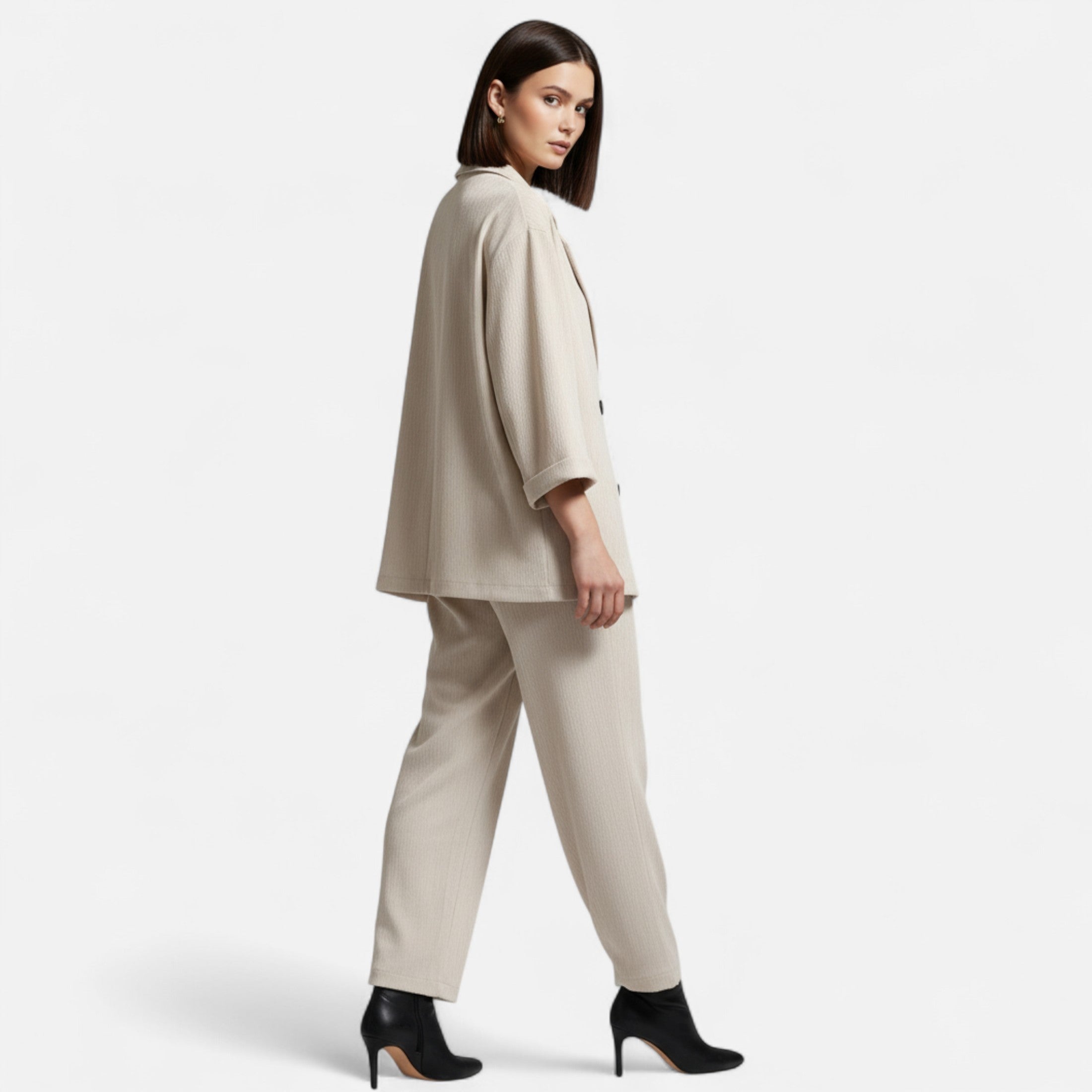 Maison Dresson | Women’s Wrinkled Suit Jacket & Pants Set – Sculpted Autumn Elegance