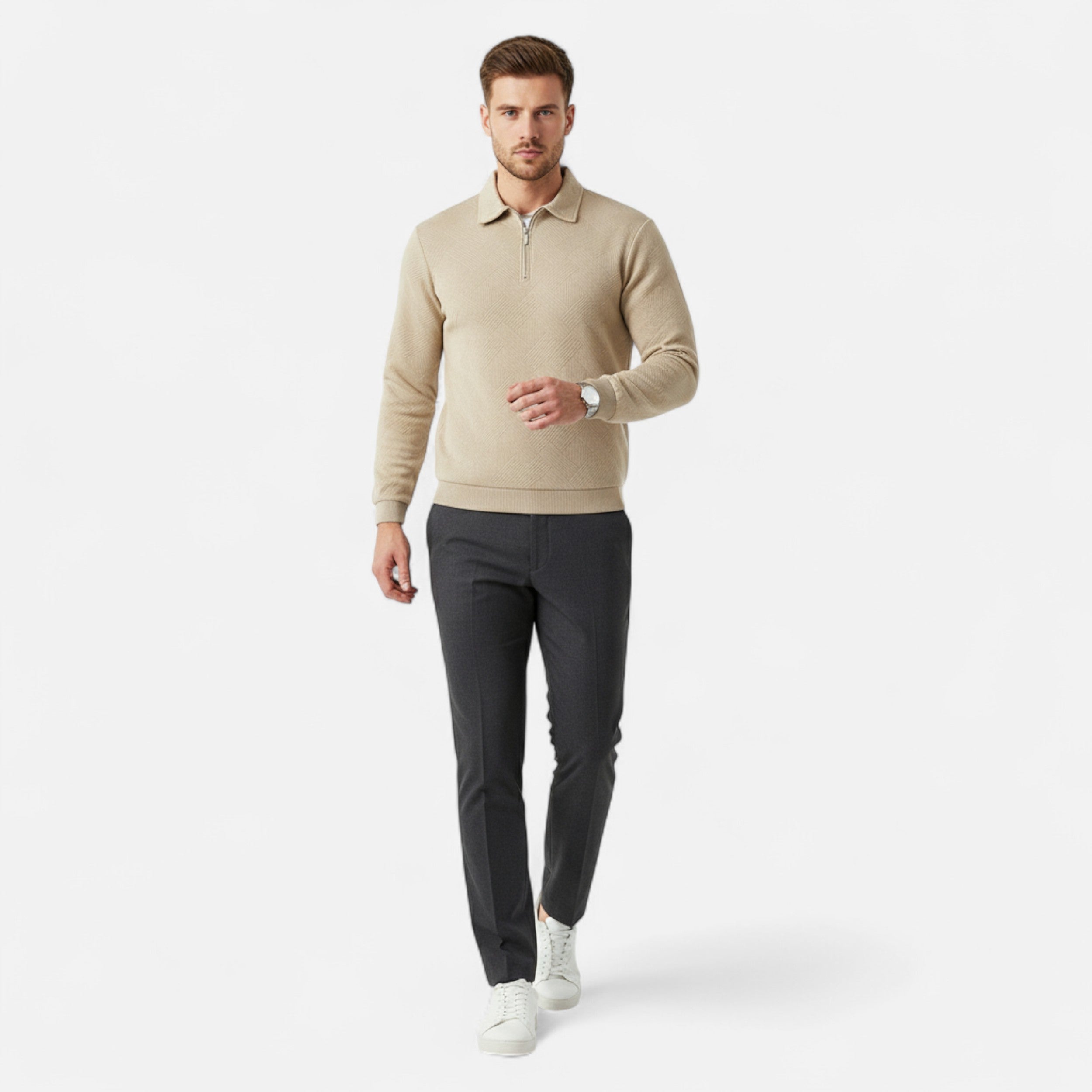 Maison Dresson | Men’s Long-Sleeved Polo Shirt | Zipper Lapel