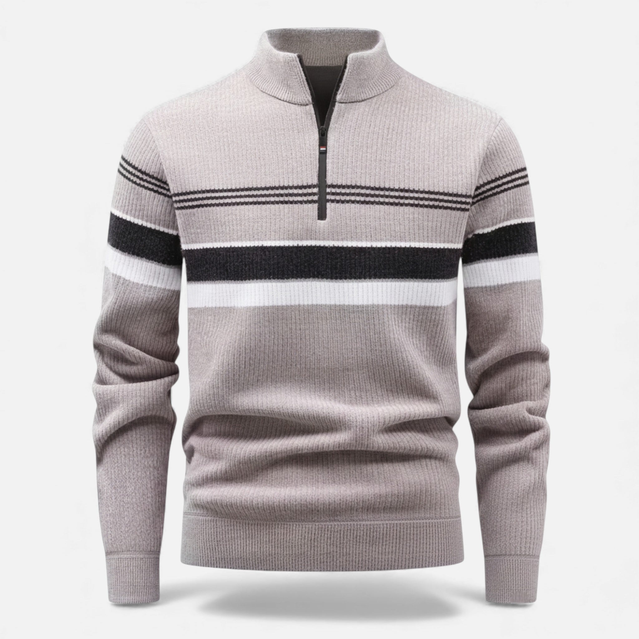 Maison Dresson | Men’s Thick Half-Zip Striped Knit Sweater