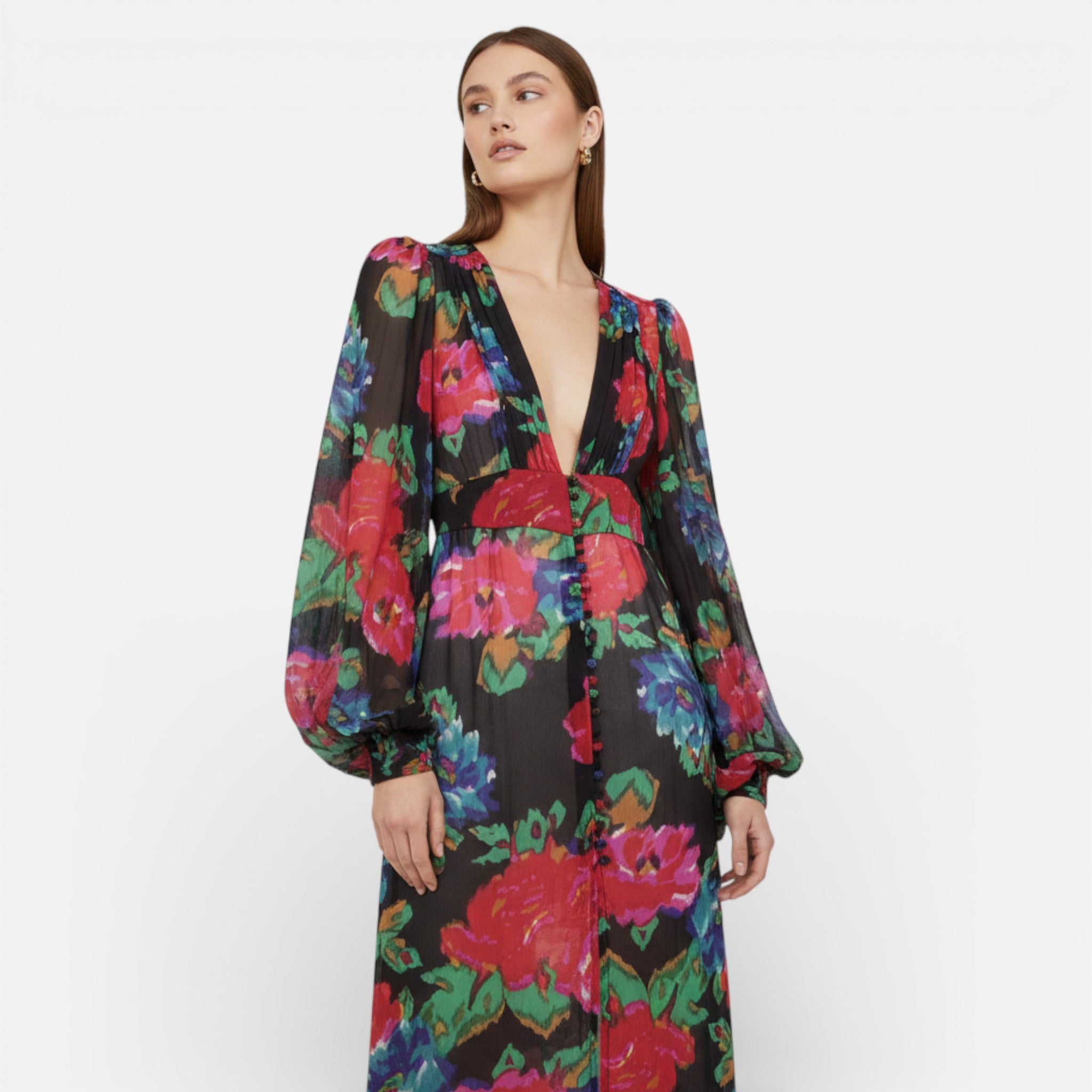 Maison Dresson | Women’s Bohemian Floral Deep V-Neck Maxi Dress