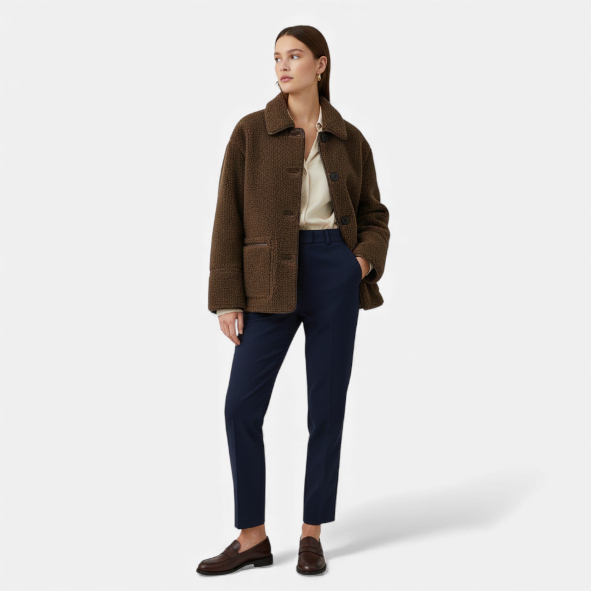 Maison Dresson | Women’s Reversible Brown Teddy Jacket with Turn-Down Collar