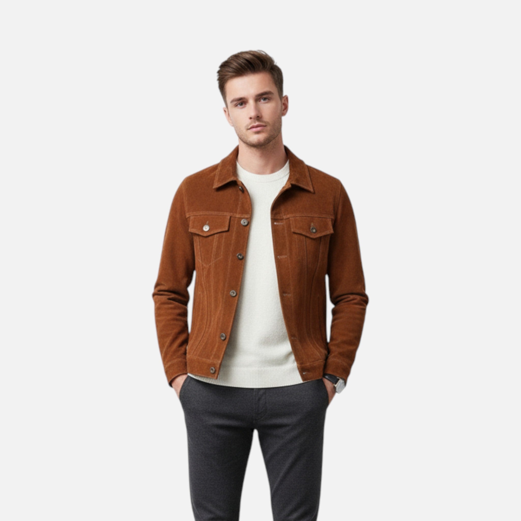 Maison Dresson | Men’s Suede PU Leather Jacket – Classic Autumn Winter Casual
