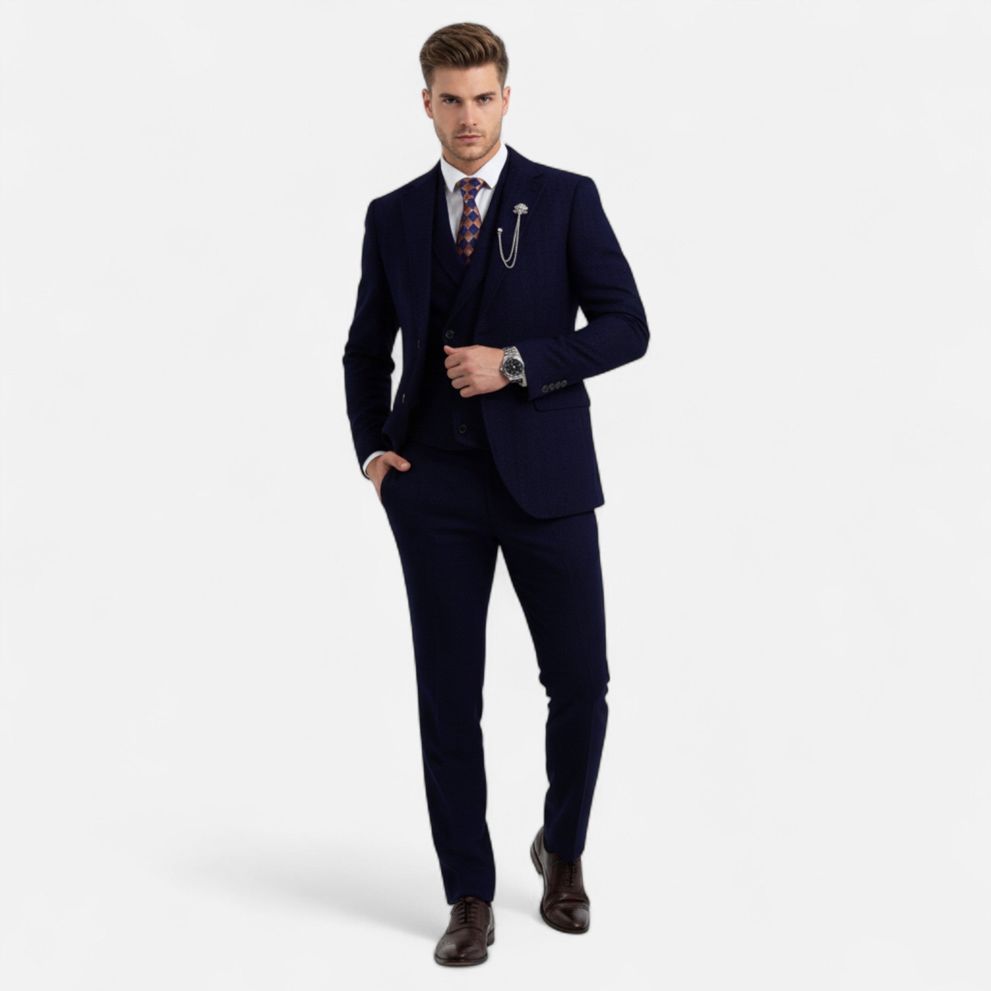 Maison Dresson | Men’s 3-Piece Tweed Herringbone Double-Breasted Suit