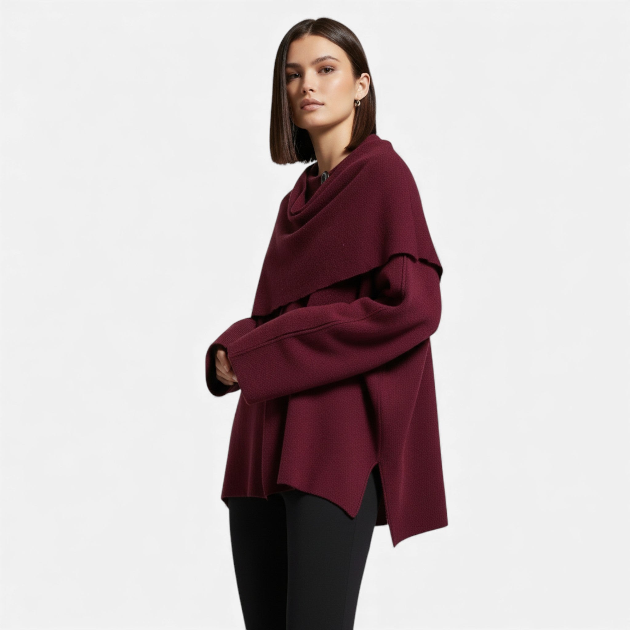 Maison Dresson | Women’s Elegant Wool-Feel Poncho Cardigan