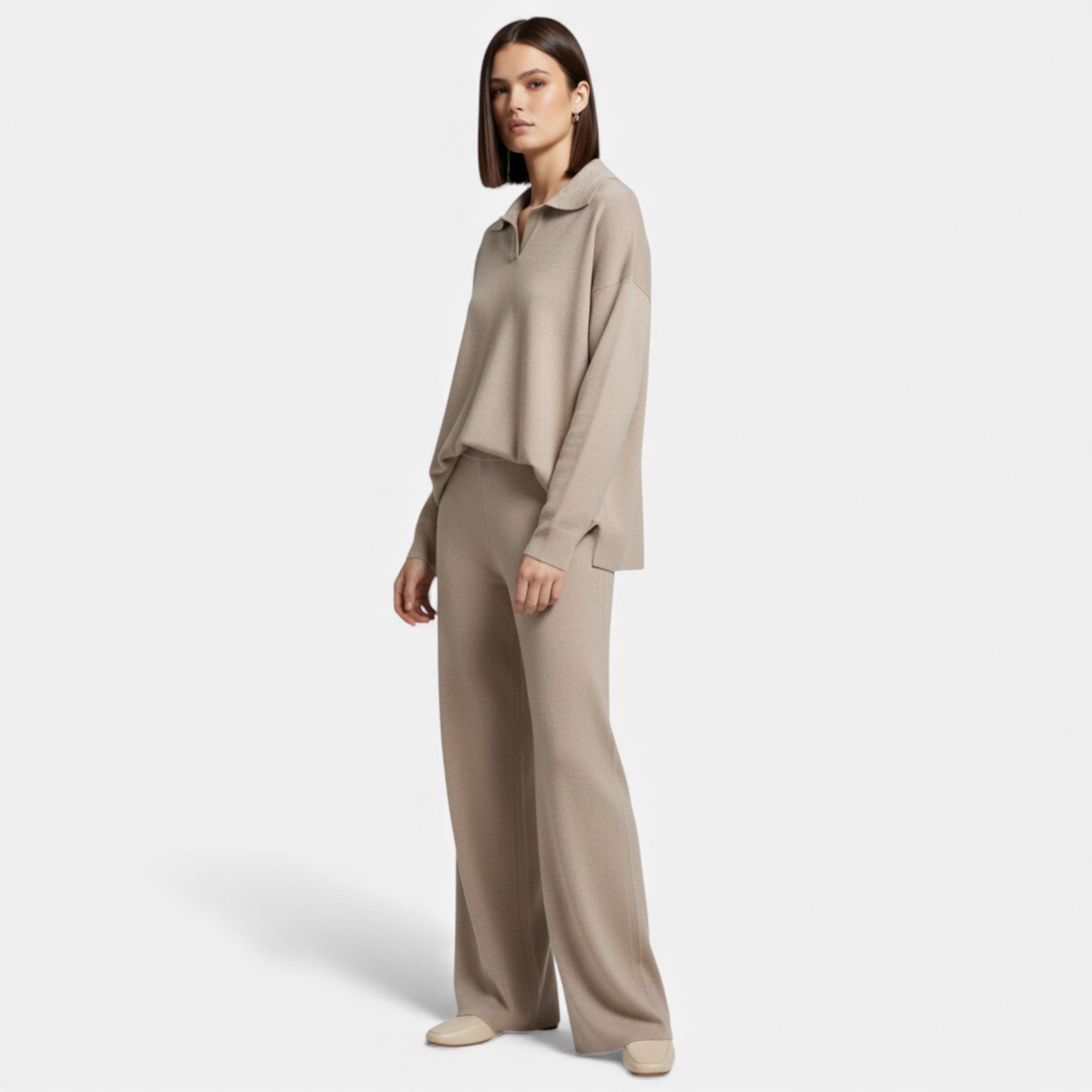 Maison Dresson | Women’s Cashmere-Feel Polo Lounge Set with Elegant Knit Detail