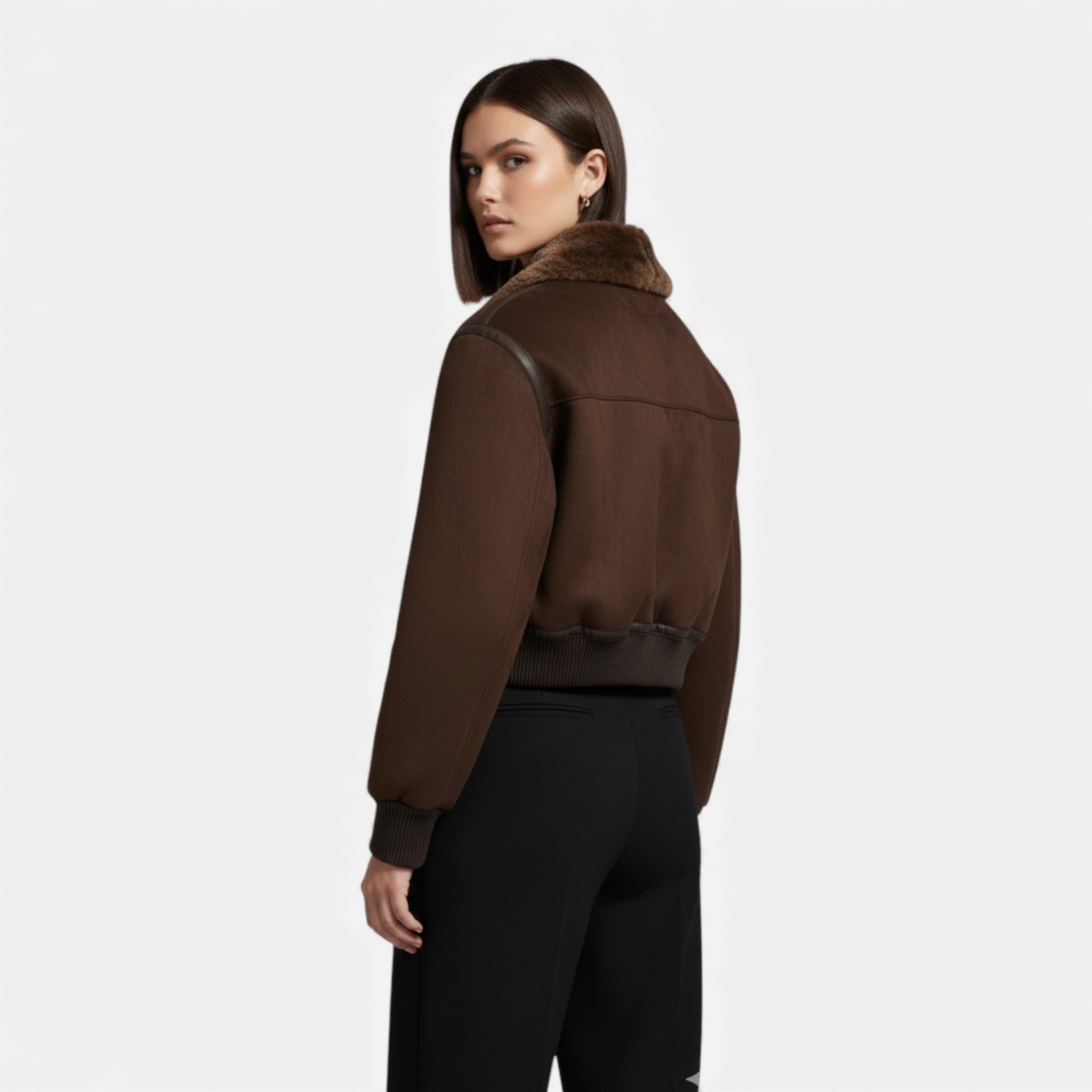Maison Dresson | Women’s Brown Bomber Jacket, Luxe Faux Fur Trim