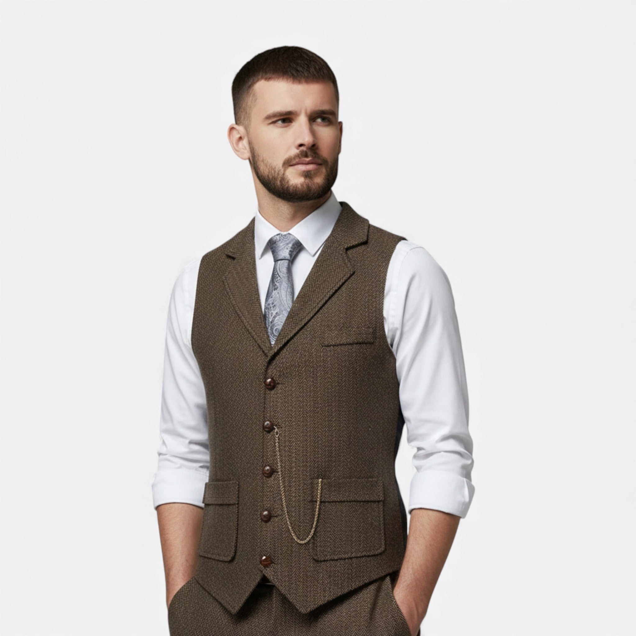 Maison Dresson | Men’s Vintage Tweed Suit Vest with Lapel Chain