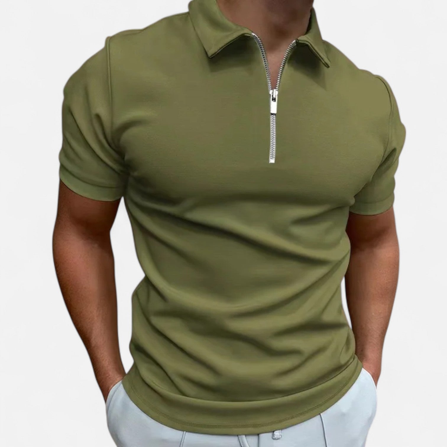 Maison Dresson | Men’s Zip‑Up Polo – Short Sleeve, Turn‑Down Collar, Refined Comfort