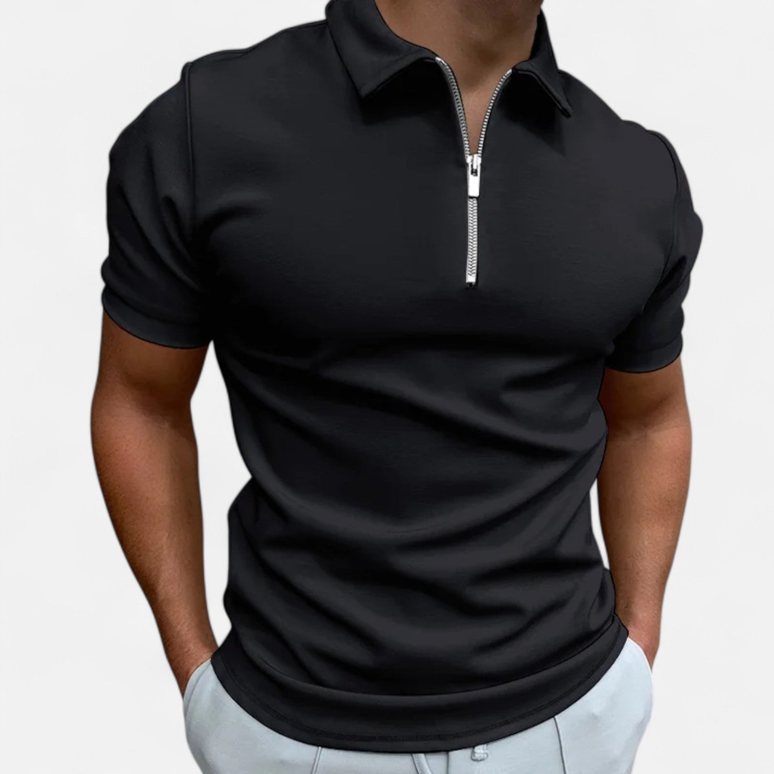 Maison Dresson | Men’s Zip‑Up Polo – Short Sleeve, Turn‑Down Collar, Refined Comfort