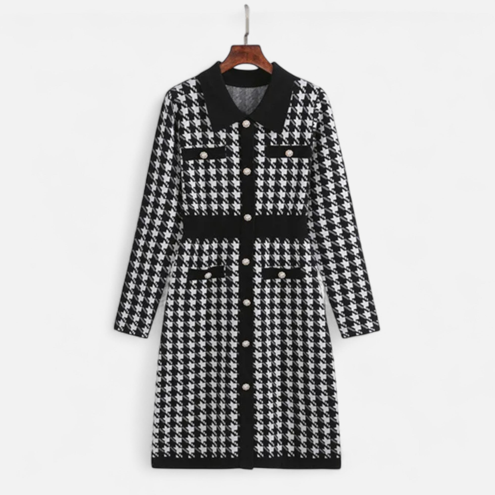 Maison Dresson | Women’s Pencil Sheath Dress in Black & White Houndstooth