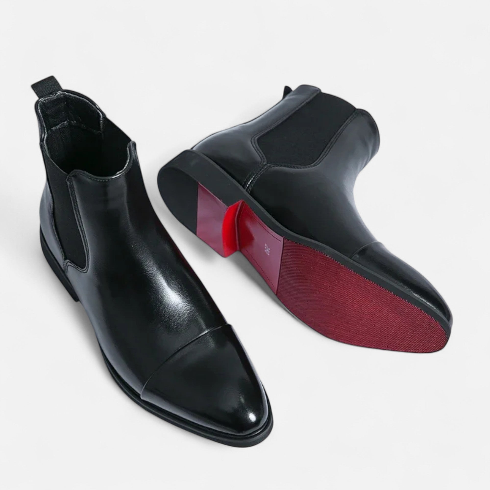 Maison Dresson | Men’s Chelsea Boots in Polished Noir with Red Sole